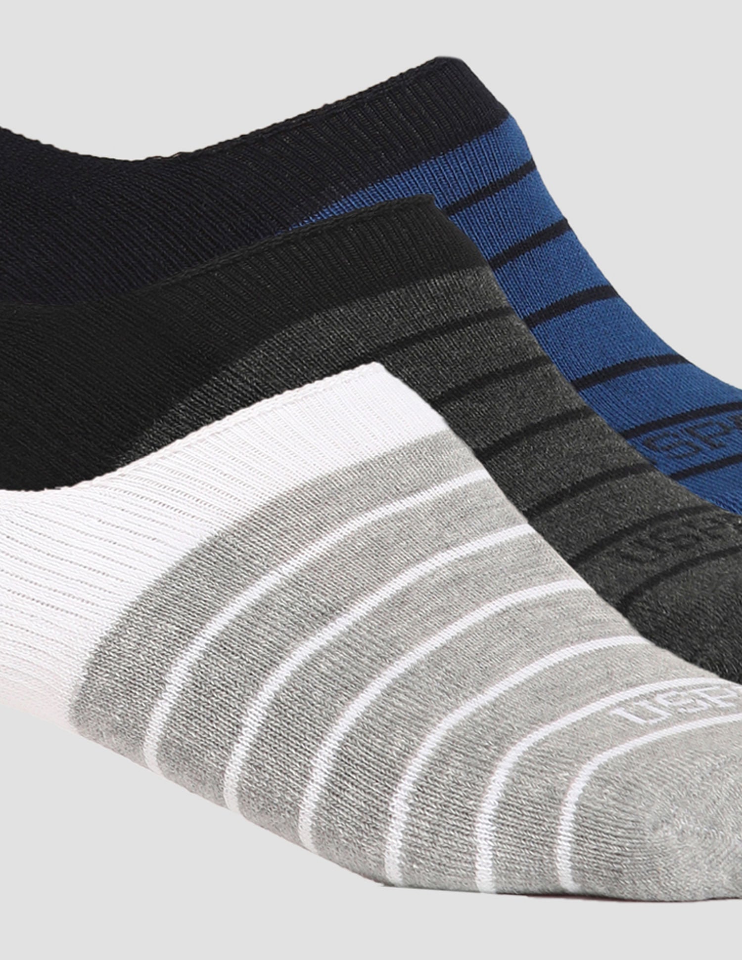 Terry Finish No Show ES004 Socks - Pack Of 3 Black, Navy and White - U.S. POLO ASSN. | Large