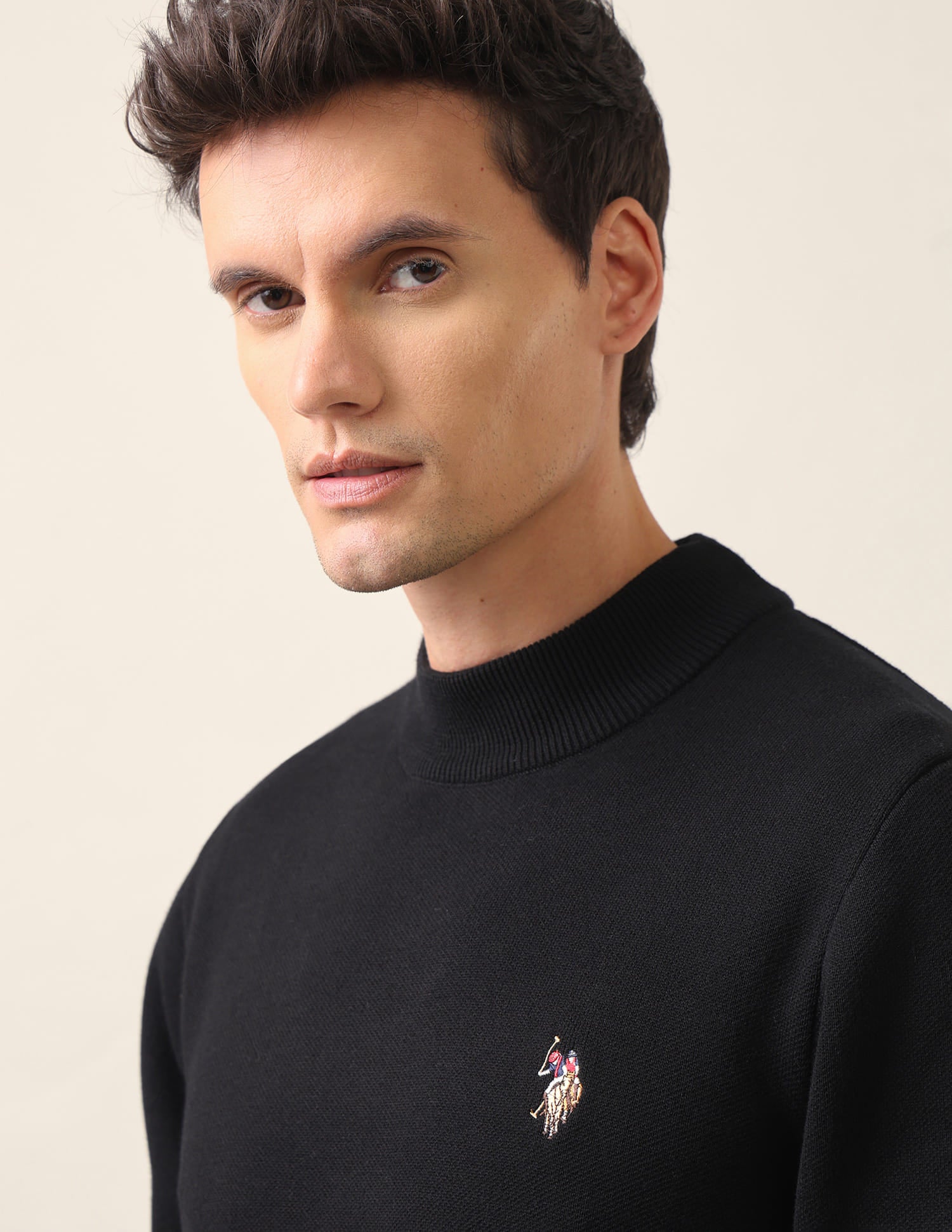 Regular Fit Solid Sweater Black - U.S. Polo Assn. India | Large