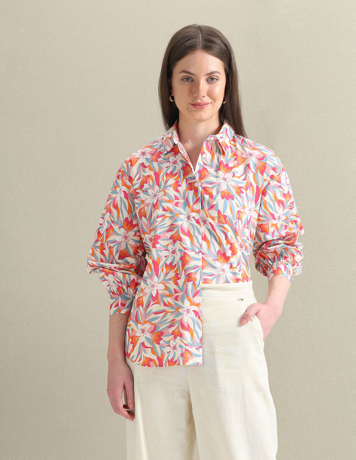 Pure Cotton Floral Shirt Pink and Orange - U.S. POLO ASSN. | Large