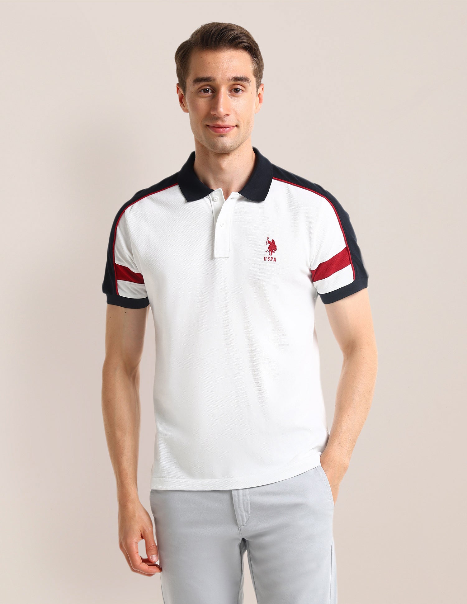 Colour Blocked Slim Fit Polo Shirt White - U.S. Polo Assn. India | Large