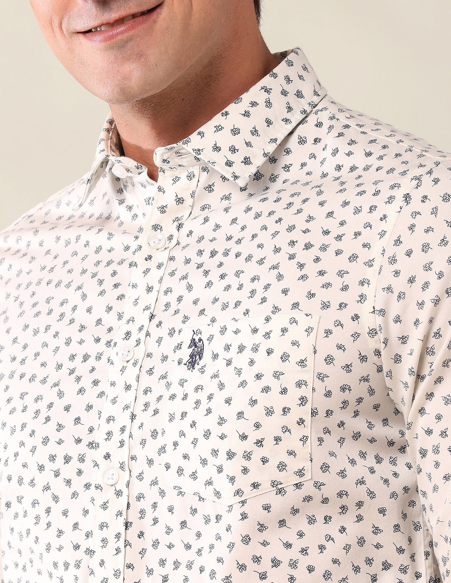 Tailored Fit Printed Shirt Off White - U.S. Polo Assn. India | Large