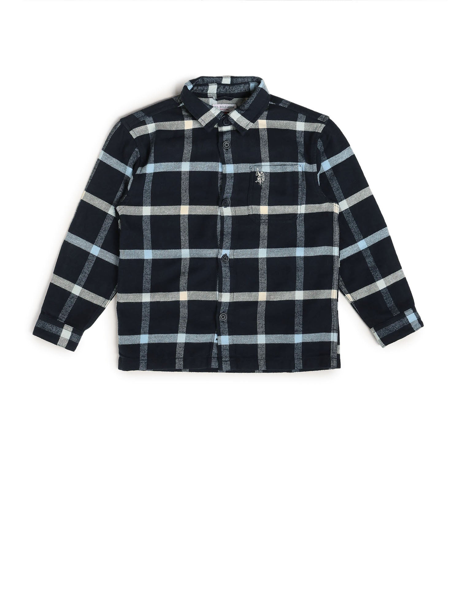 Boys Windowpane Checked Twill Shirt Navy - U.S. POLO ASSN. | Large