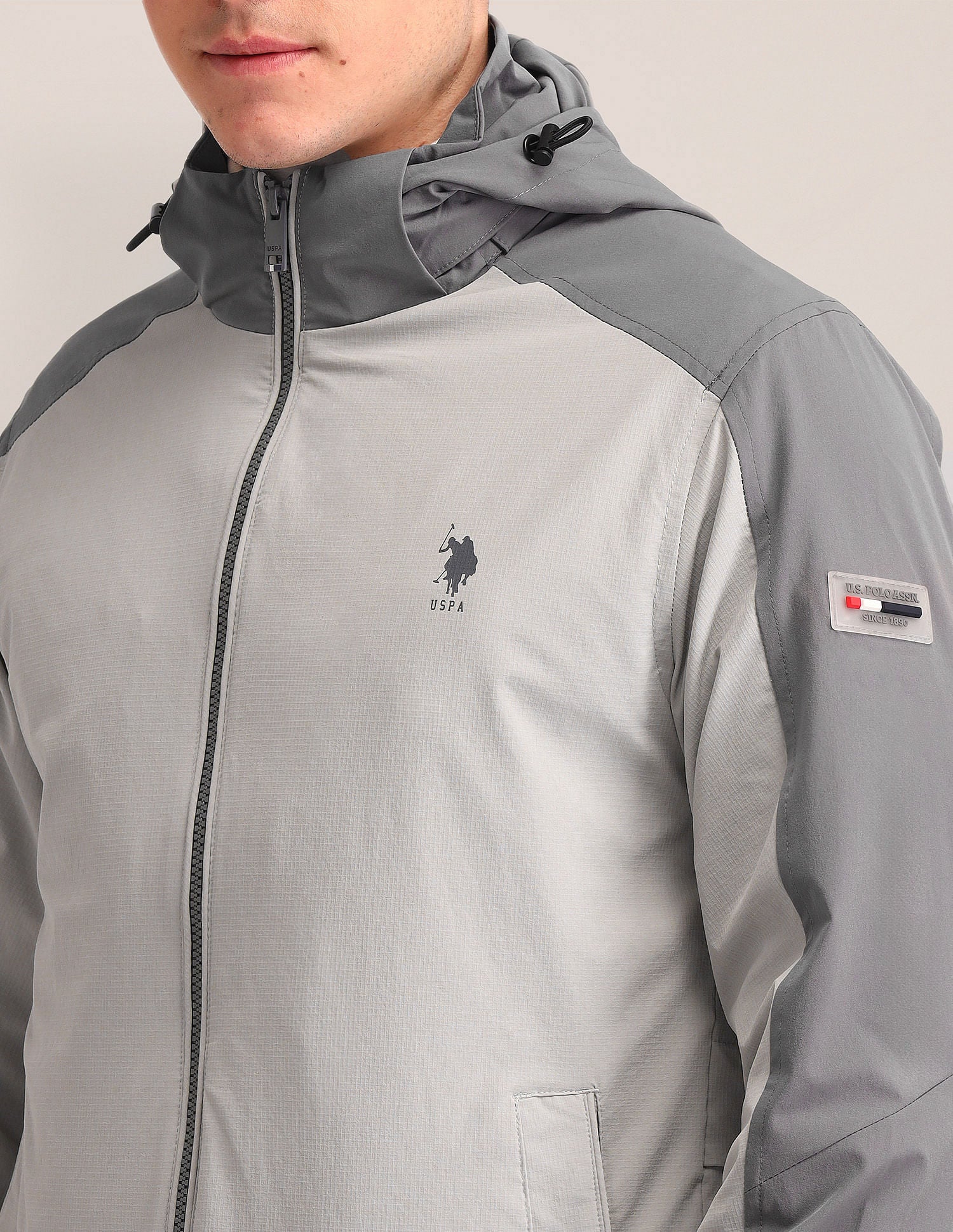 Regular Fit Solid Bomber Jacket Grey - U.S. Polo Assn. India | Large