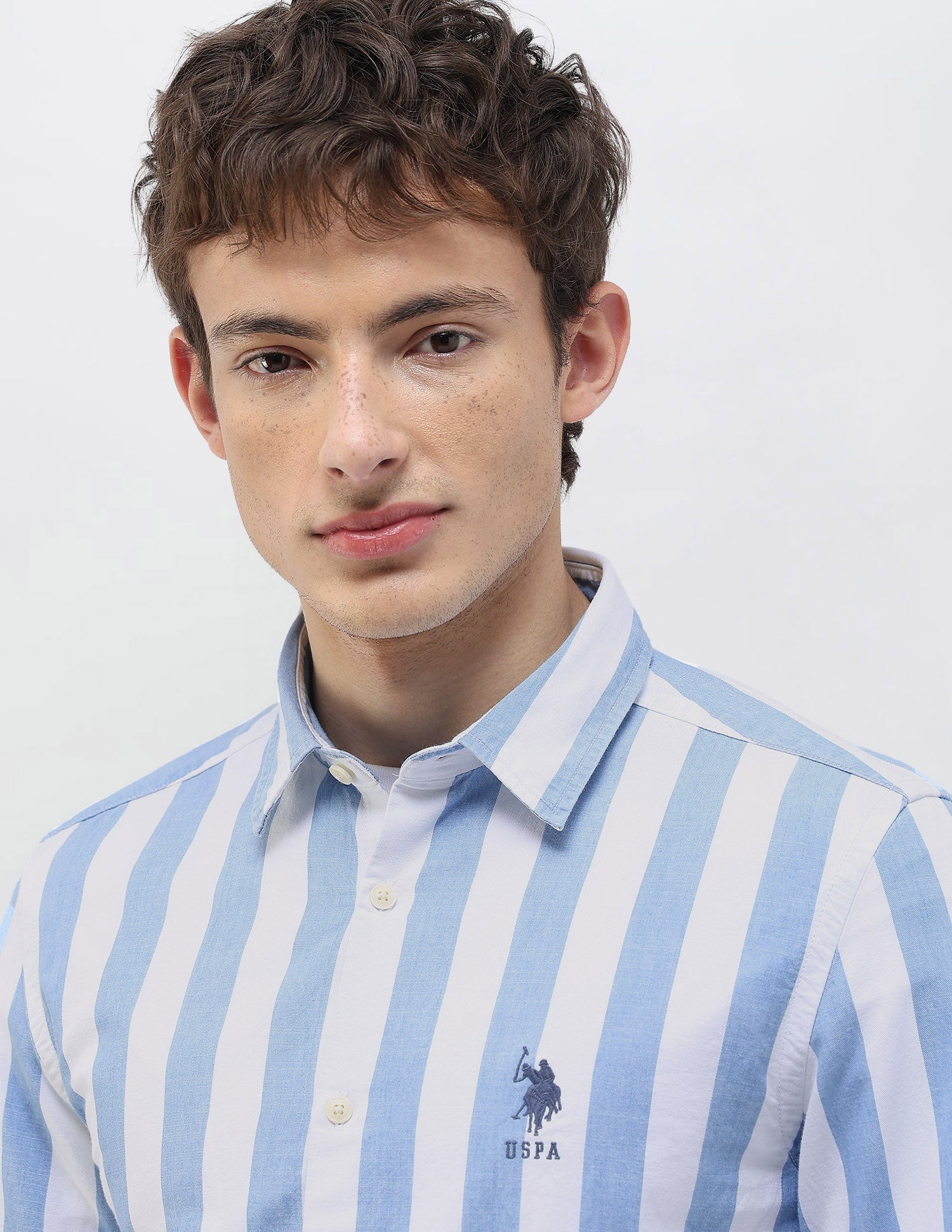 Vertical Striped Regular Fit Shirt Light Indigo - U.S. Polo Assn. India | Large