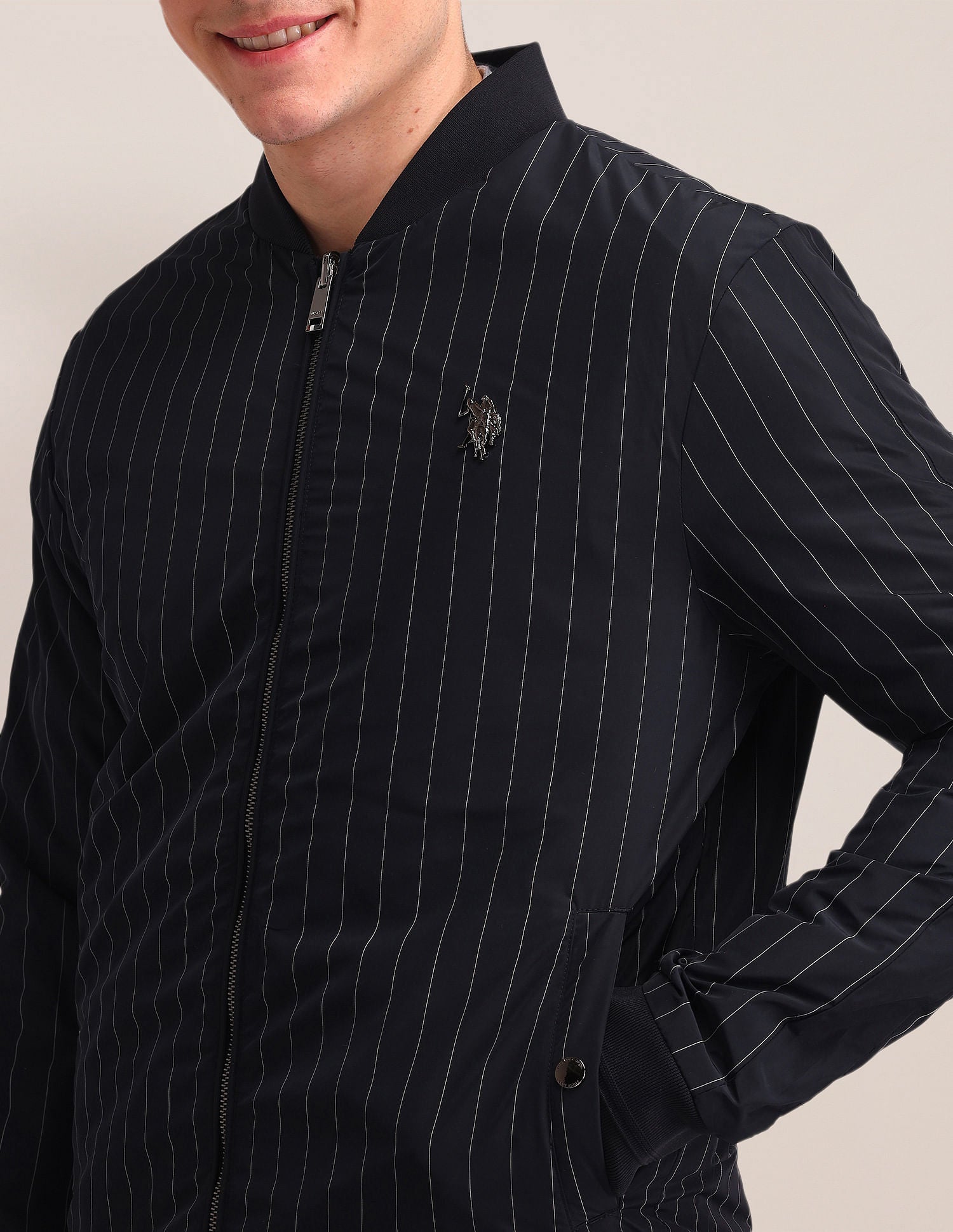Regular Fit Striped Bomber Jacket Navy - U.S. POLO ASSN. | Large