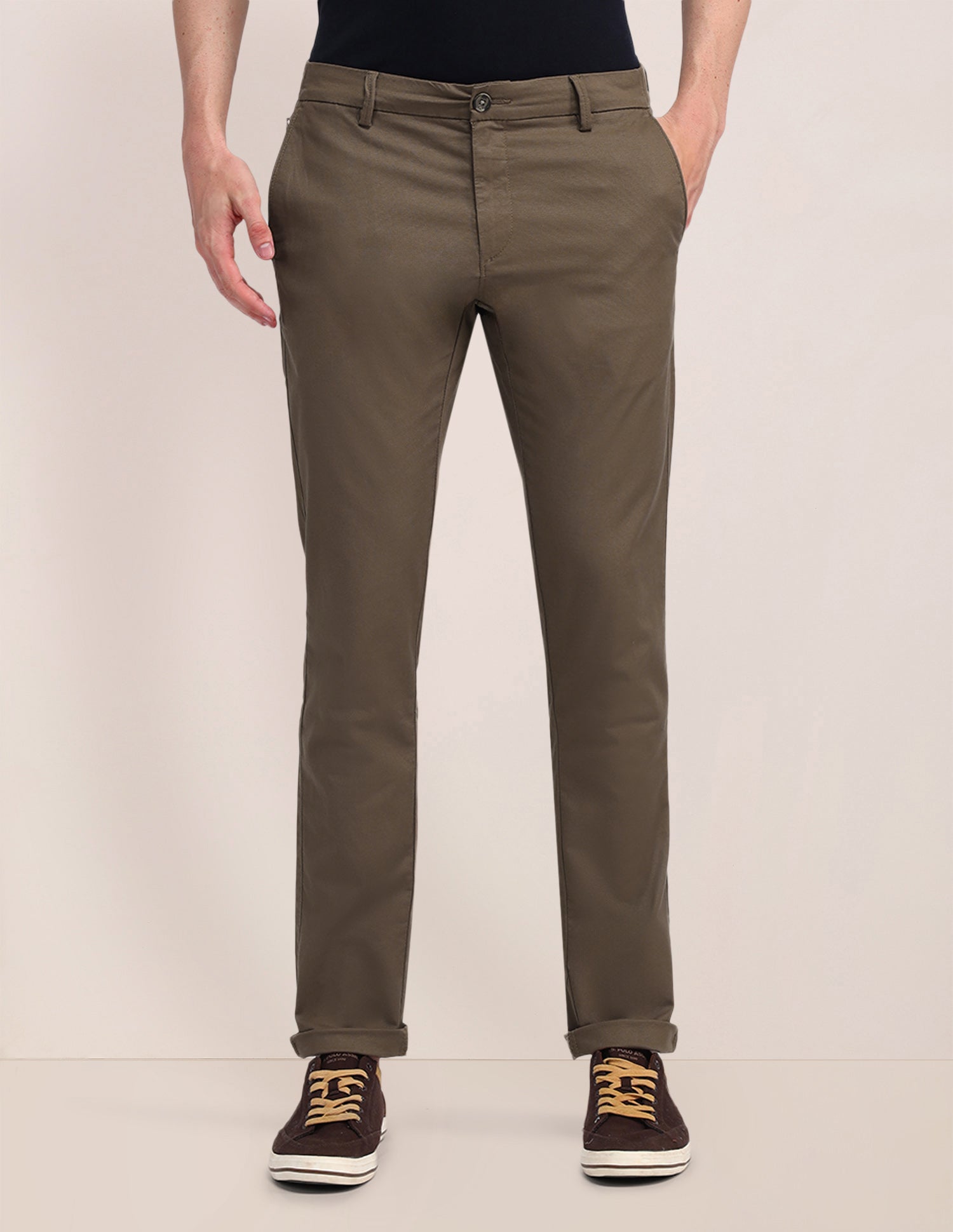 Austin Slim Fit Flat Front Trousers Brown - U.S. Polo Assn. India | Large