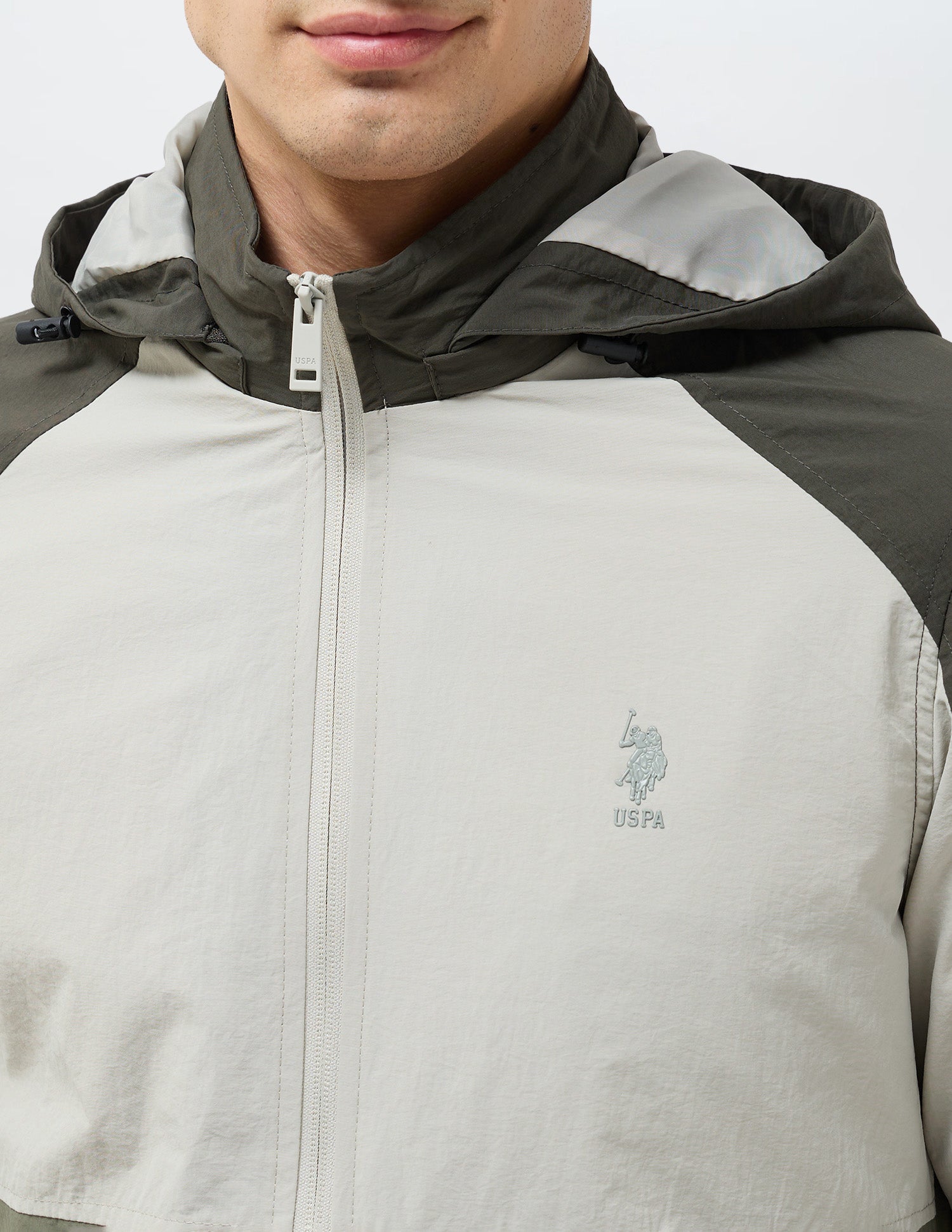 Colour Blocked Detachable Hood Jacket Ecru - U.S. POLO ASSN. | Large