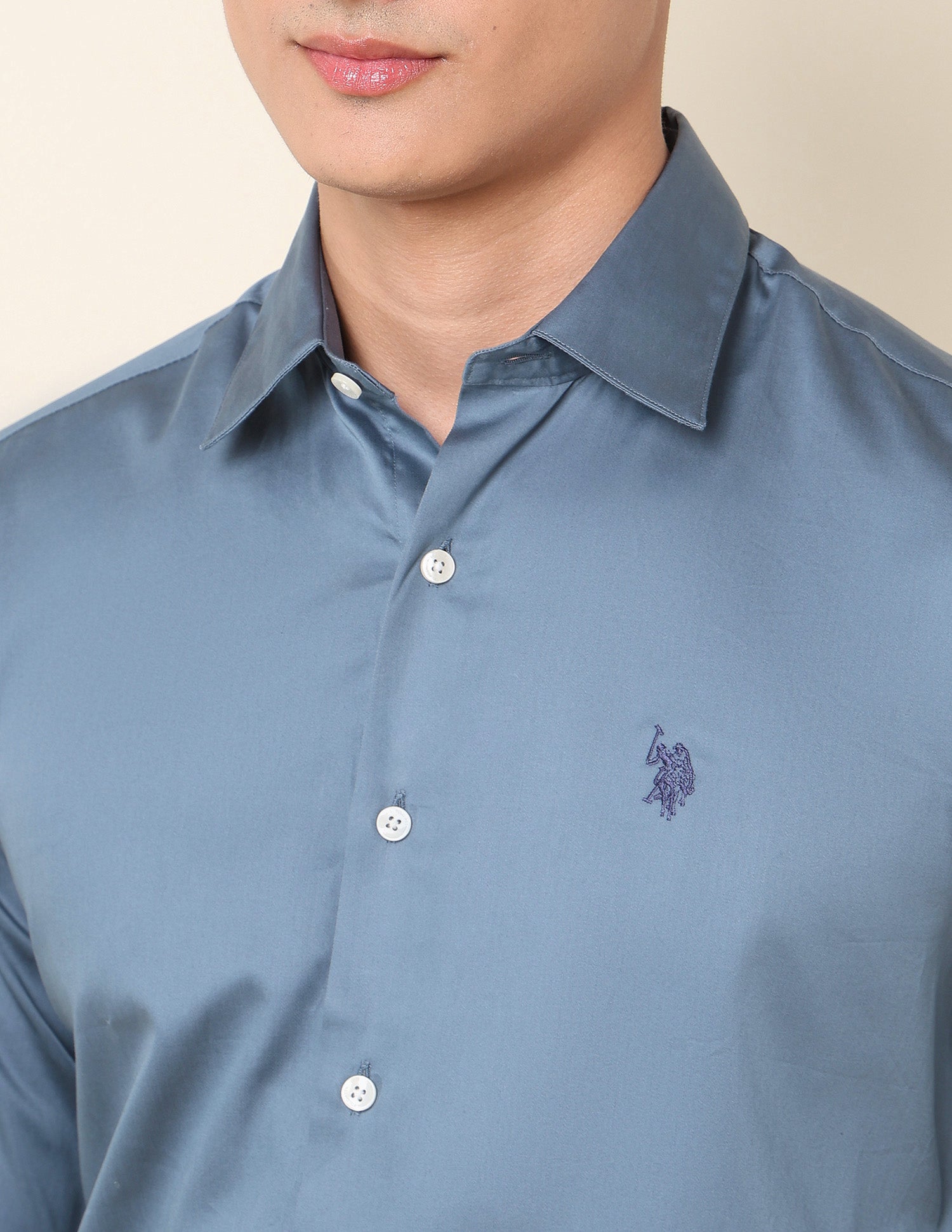 Pure Cotton Tailored Fit Shirt Blue - U.S. Polo Assn. India | Large