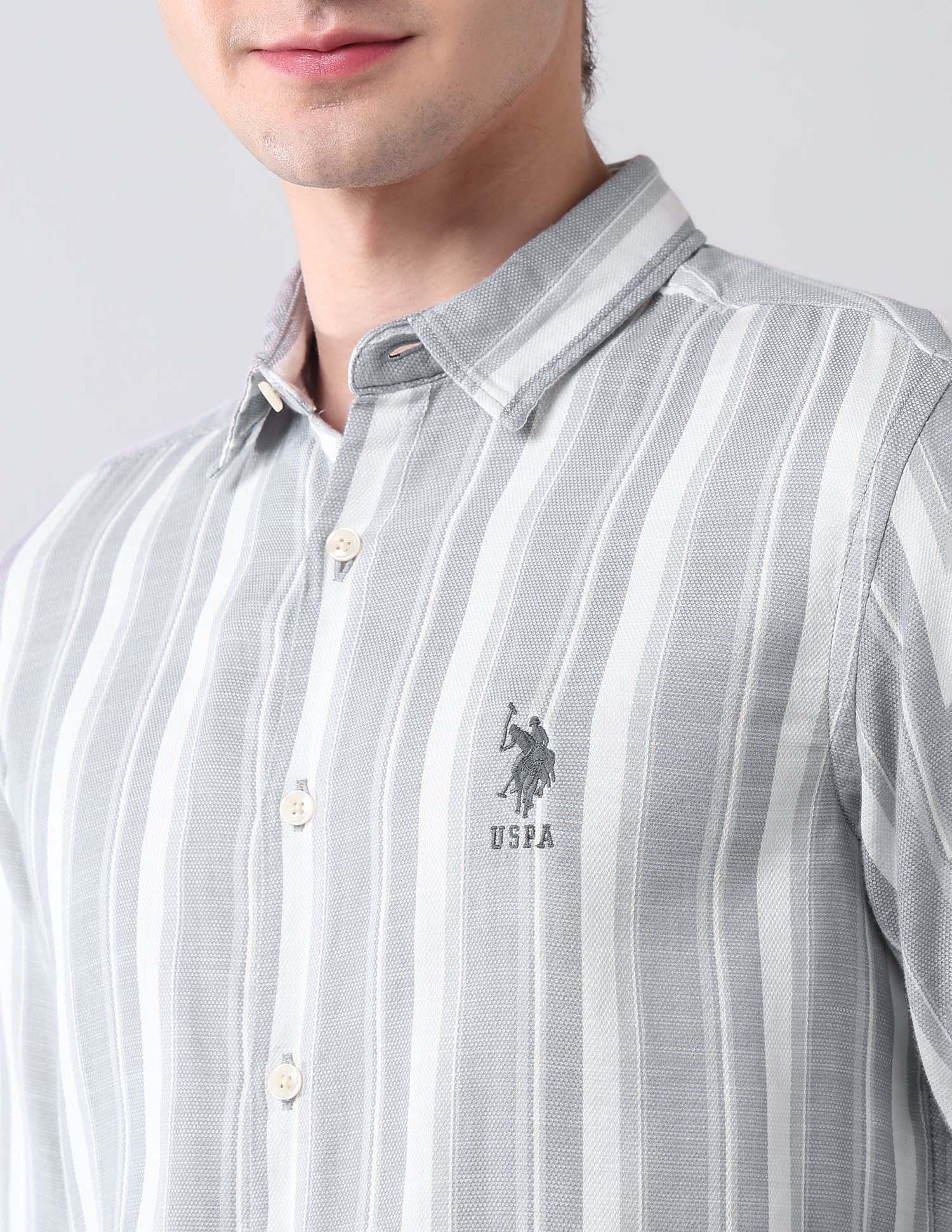 Vertical Striped Regular Fit Shirt Light Grey - U.S. Polo Assn. India | Large