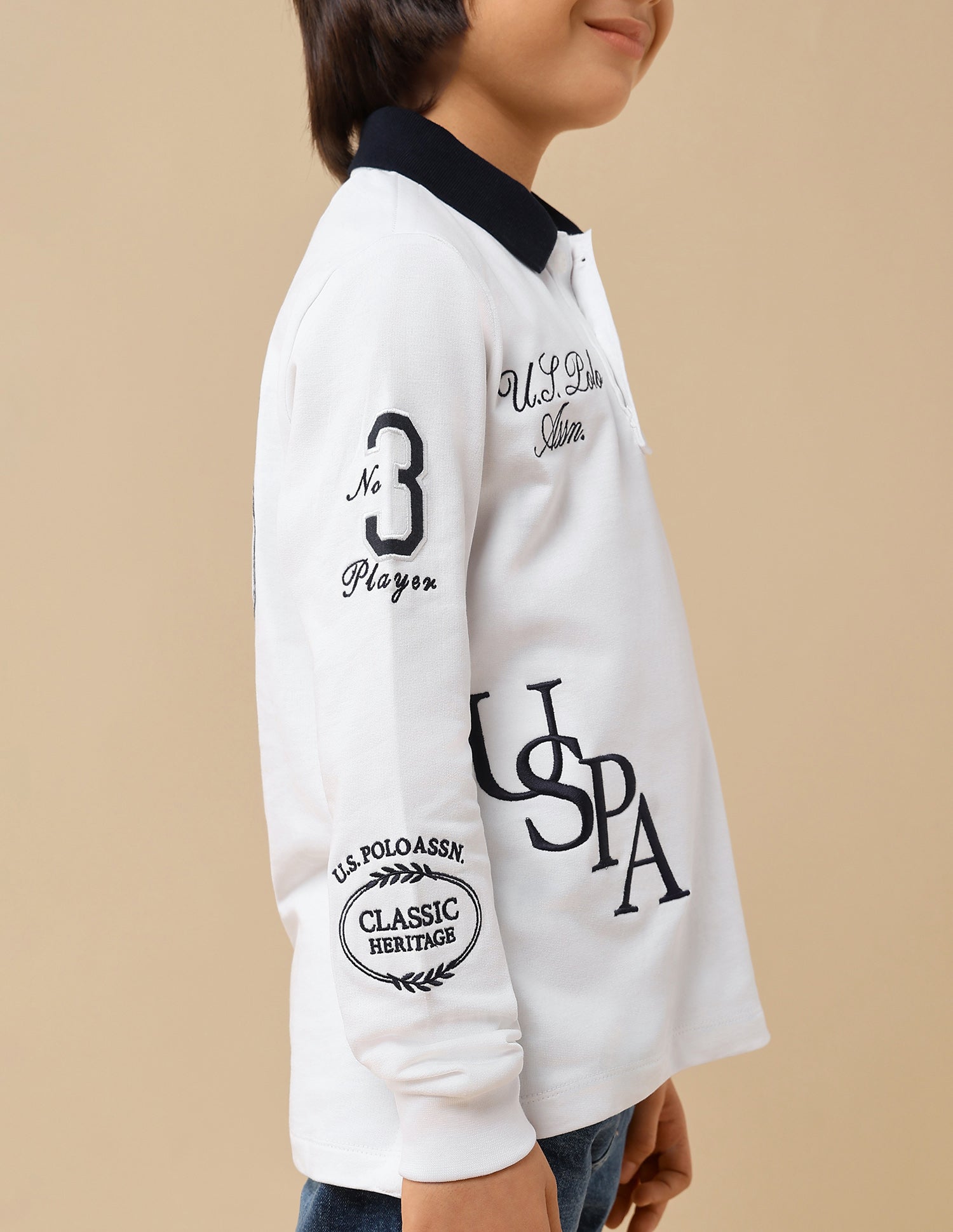 Boys Graphic Brand Embroidered Regular Fit Polo Shirt White - U.S. POLO ASSN. | Large