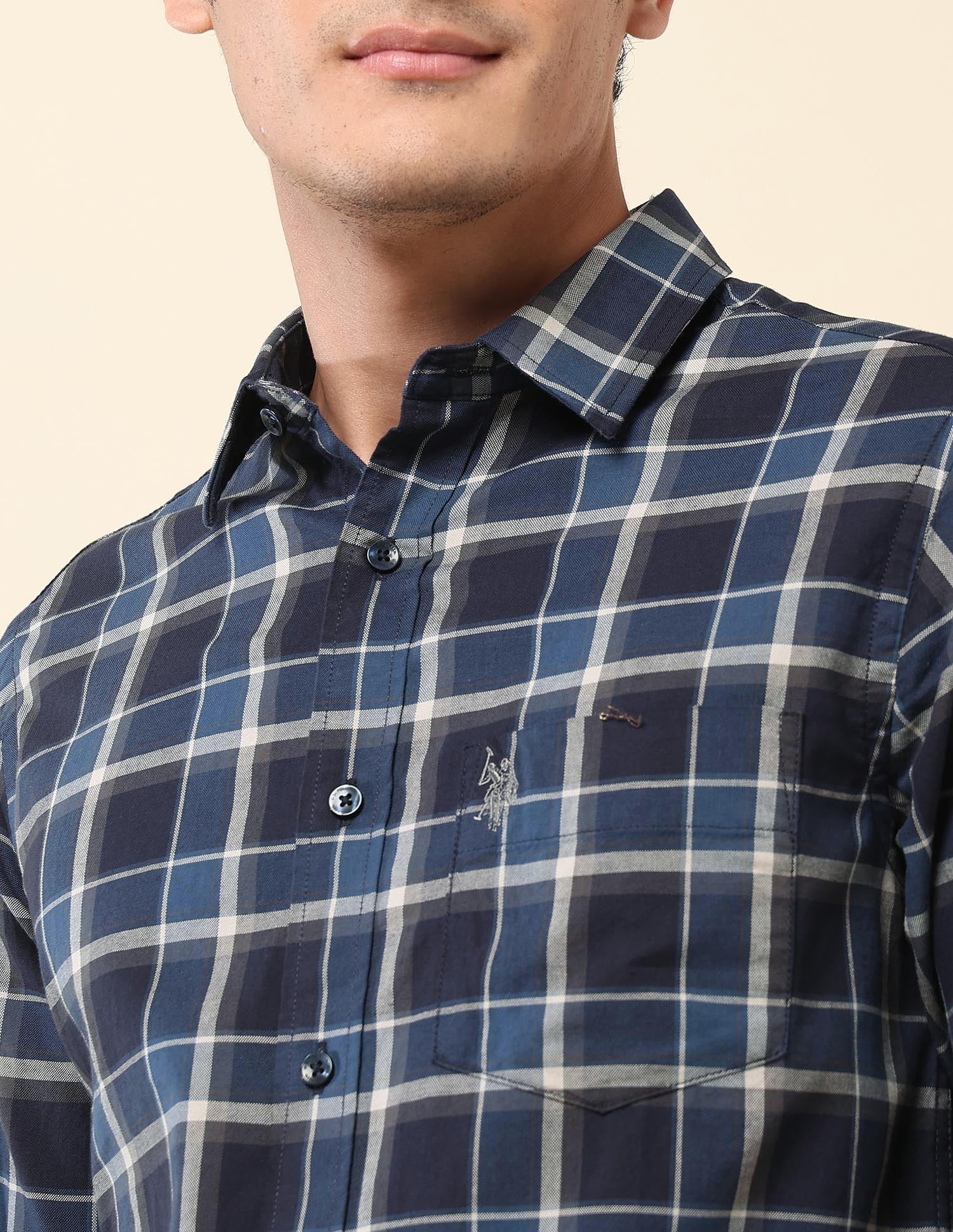 Tartan Checked Pure Cotton Shirt Navy - U.S. Polo Assn. India | Large