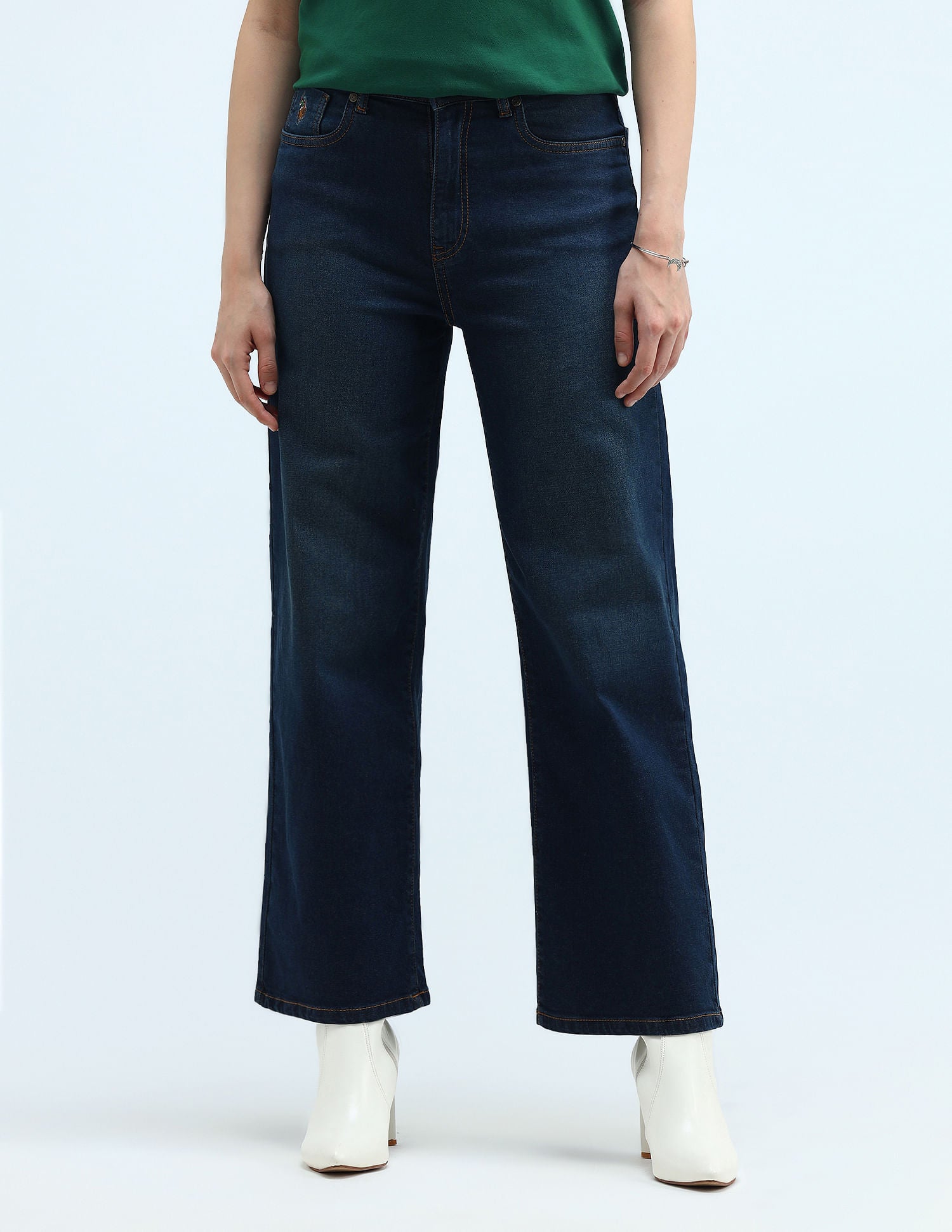 High Rise Wide Leg Jeans Dark Blue - U.S. POLO ASSN. | Large
