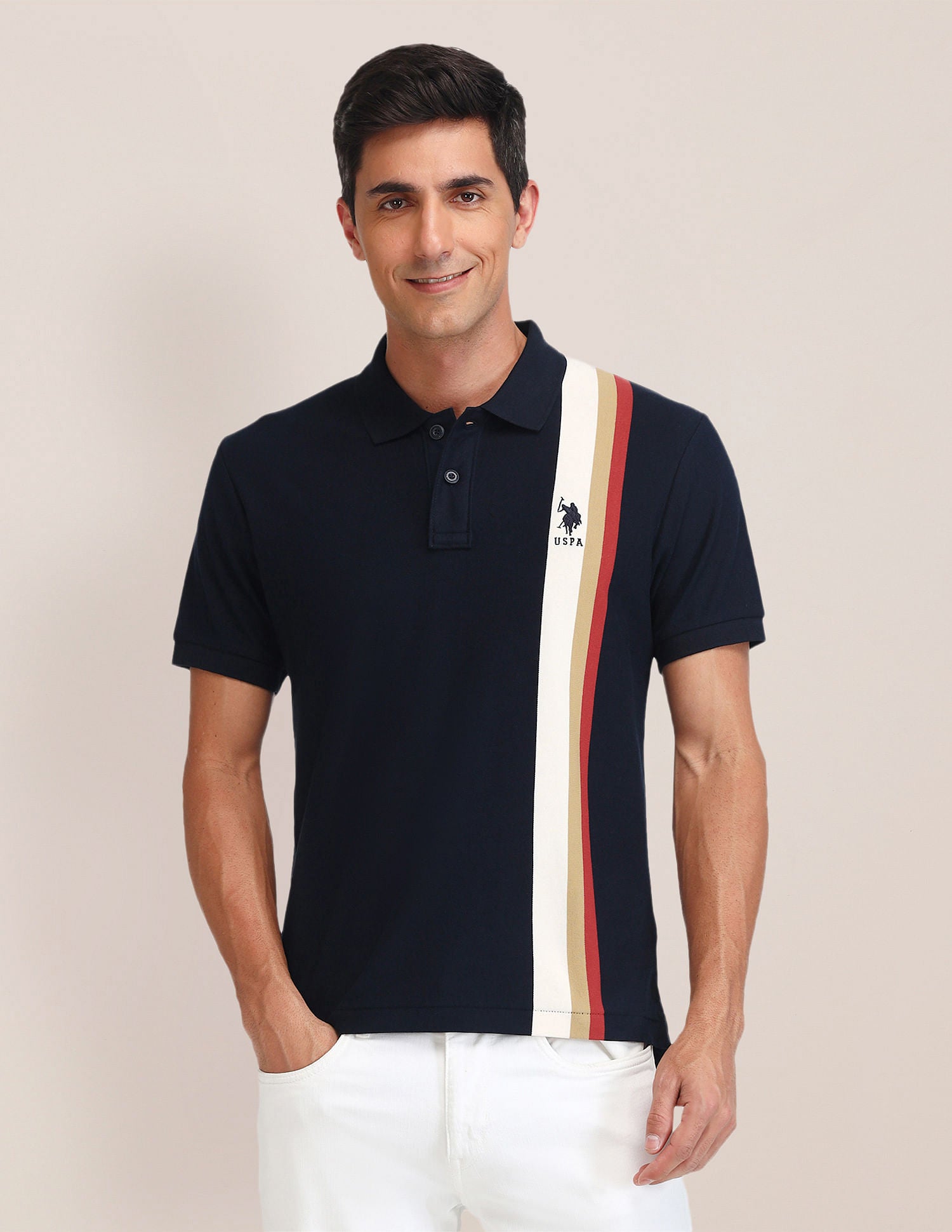 Slim Fit Vertical Striped Polo Shirt Navy - U.S. POLO ASSN. | Large