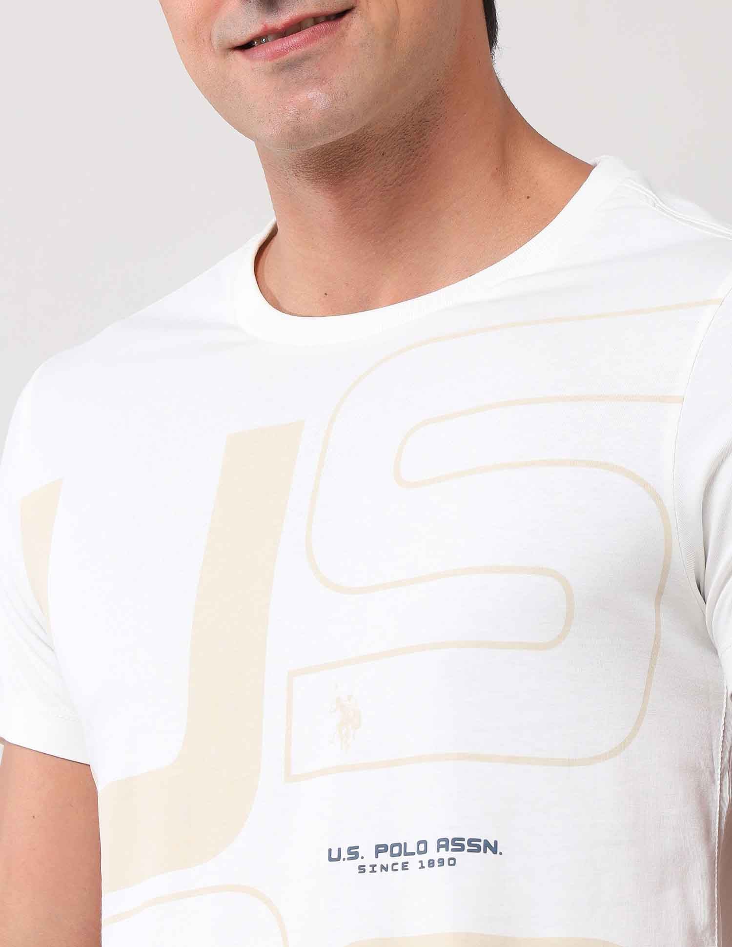 Brand Printed Muscle Fit T-Shirt Ivory - U.S. Polo Assn. India | Large
