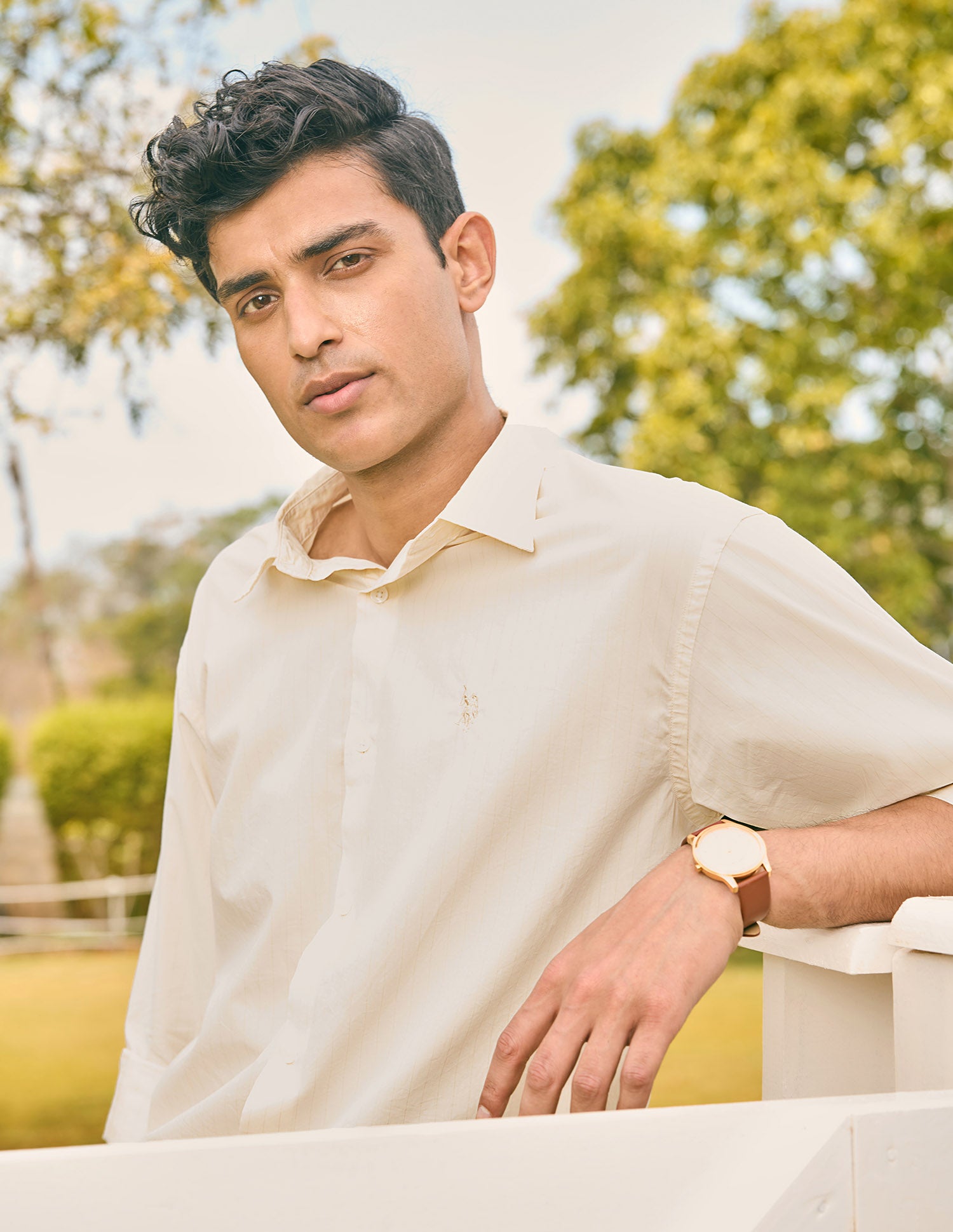 Pacho X Vertical Striped Tailored Fit Shirt Ivory - U.S. POLO ASSN. | Large