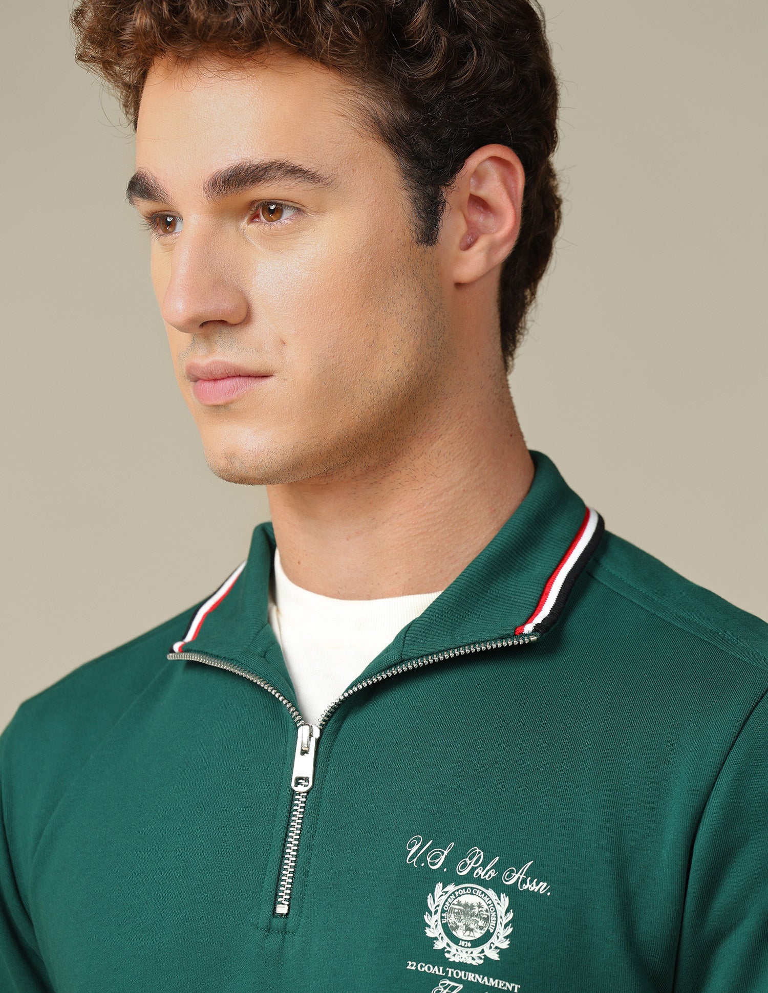 Solid Zipper Sweatshirt Dark Green - U.S. Polo Assn. India | Large