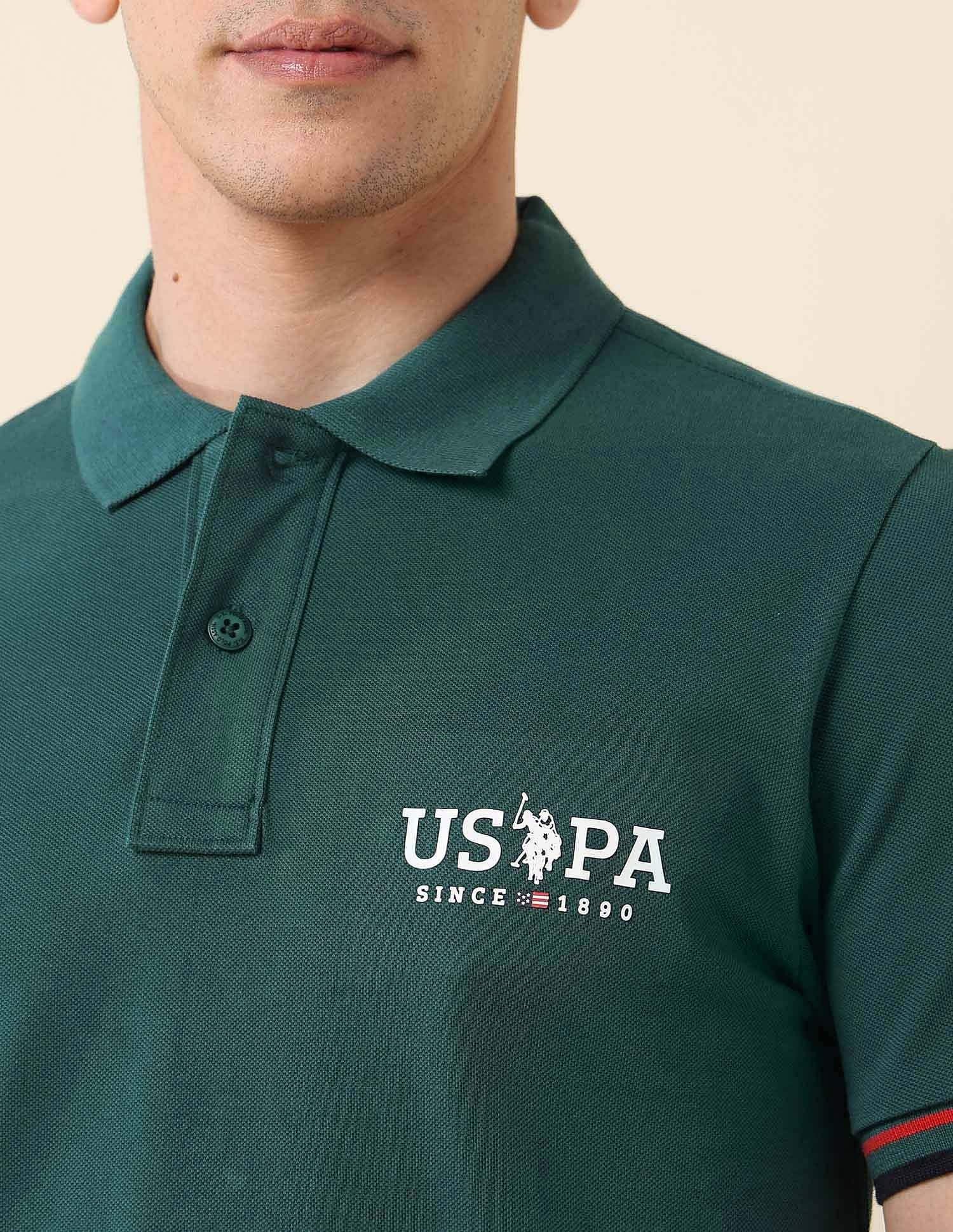 Solid Slim Fit Polo Shirt Dark Green - U.S. Polo Assn. India | Large