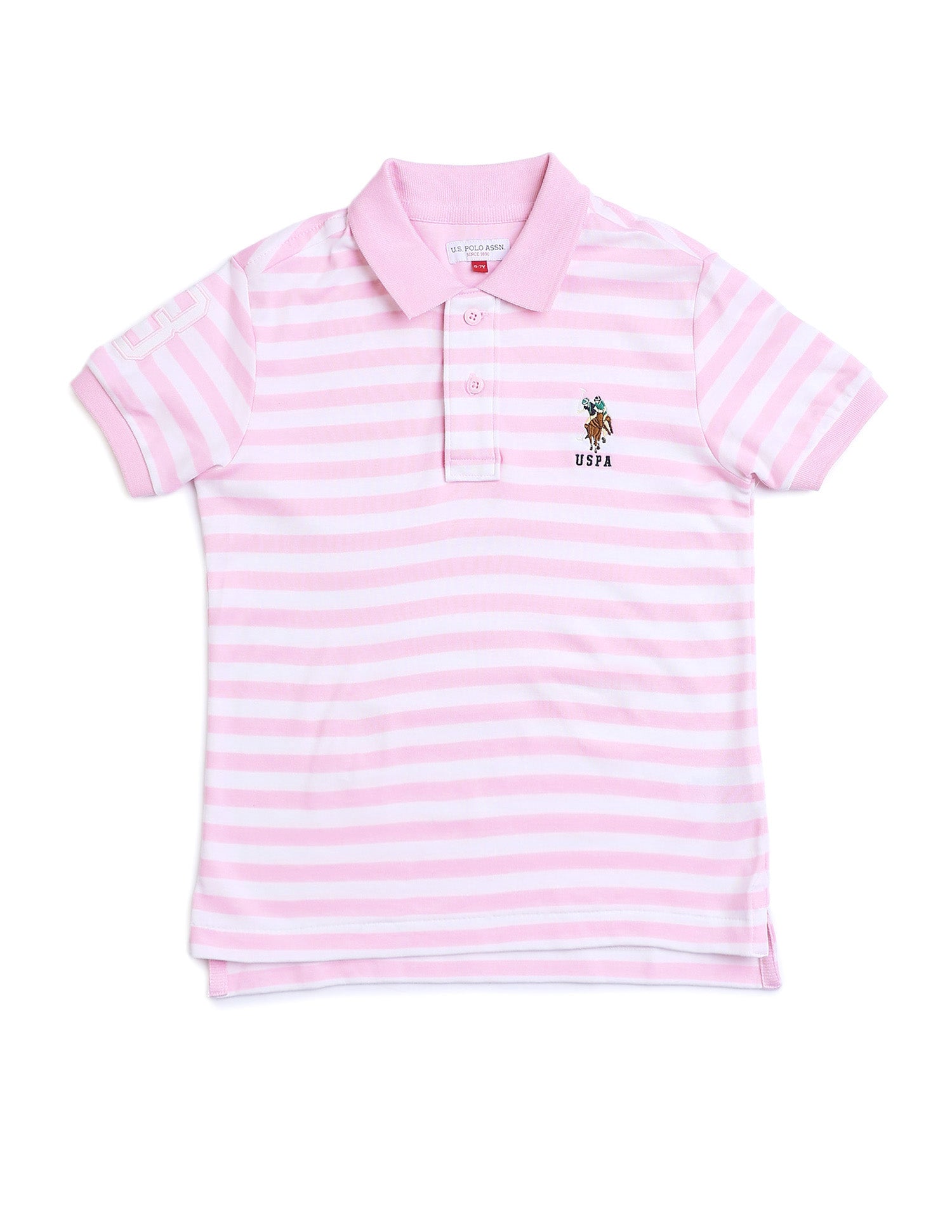 Boys Horizontal Striped Regular Fit Polo T shirt Light Pink - U.S. POLO ASSN. | Large