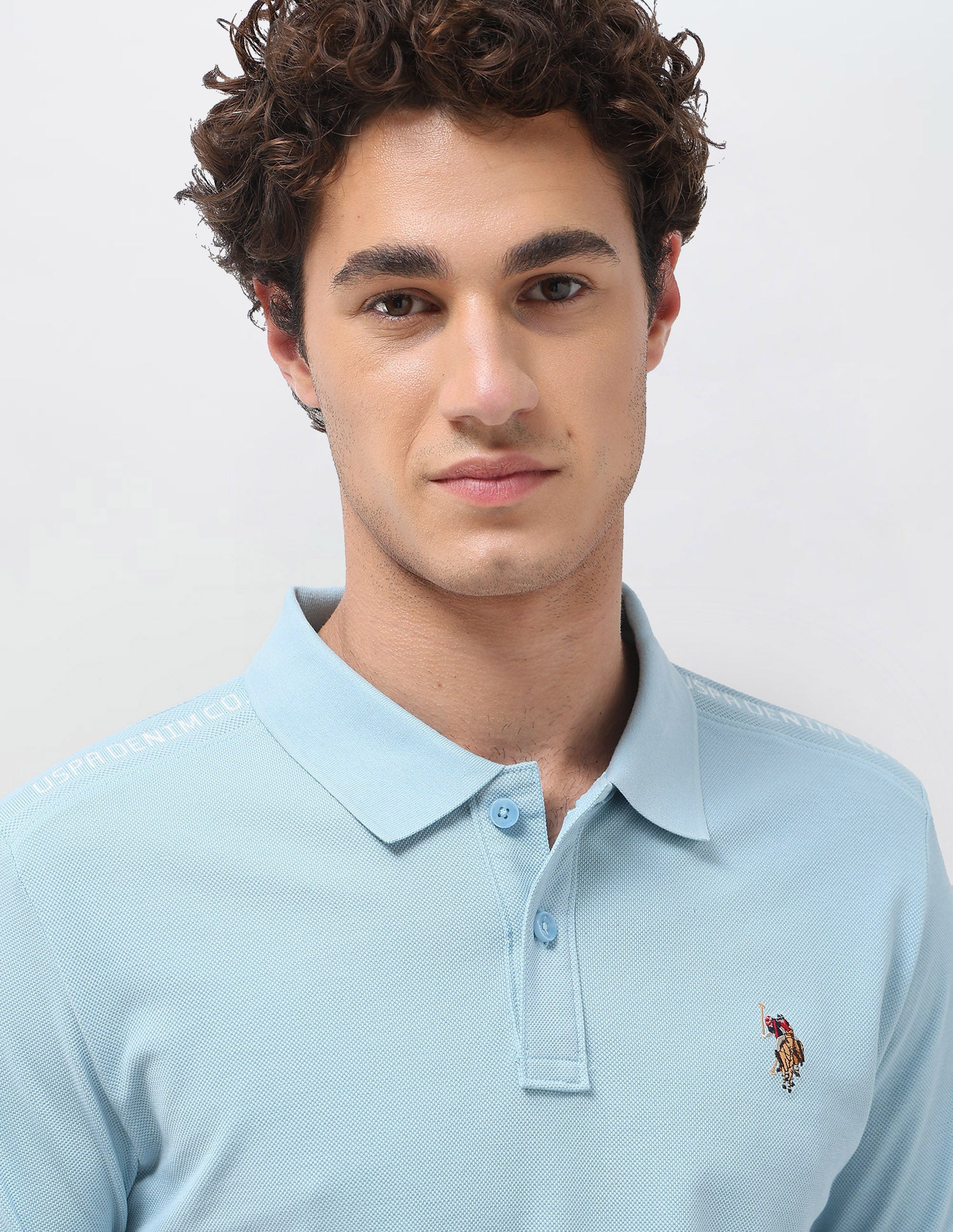 Solid Slim Fit Polo Shirt Light Blue - U.S. Polo Assn. India | Large