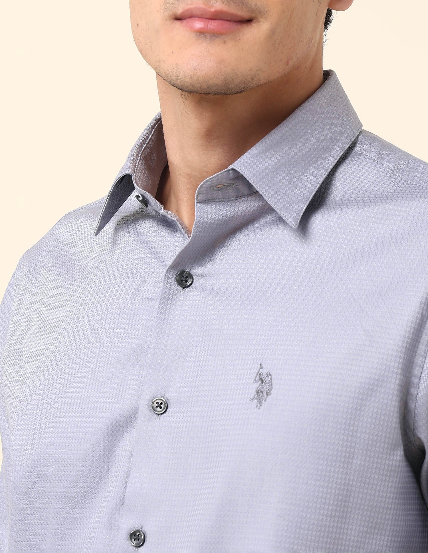 Tailored Fit Textured Shirt Light Grey - U.S. Polo Assn. India | Large