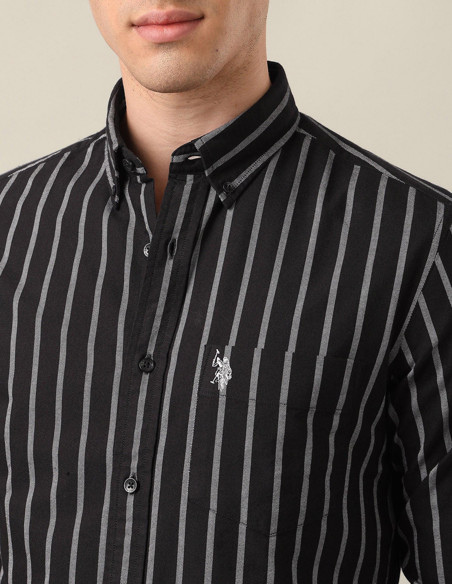 Vertical Striped Oxford Shirt Black - U.S. Polo Assn. India | Large