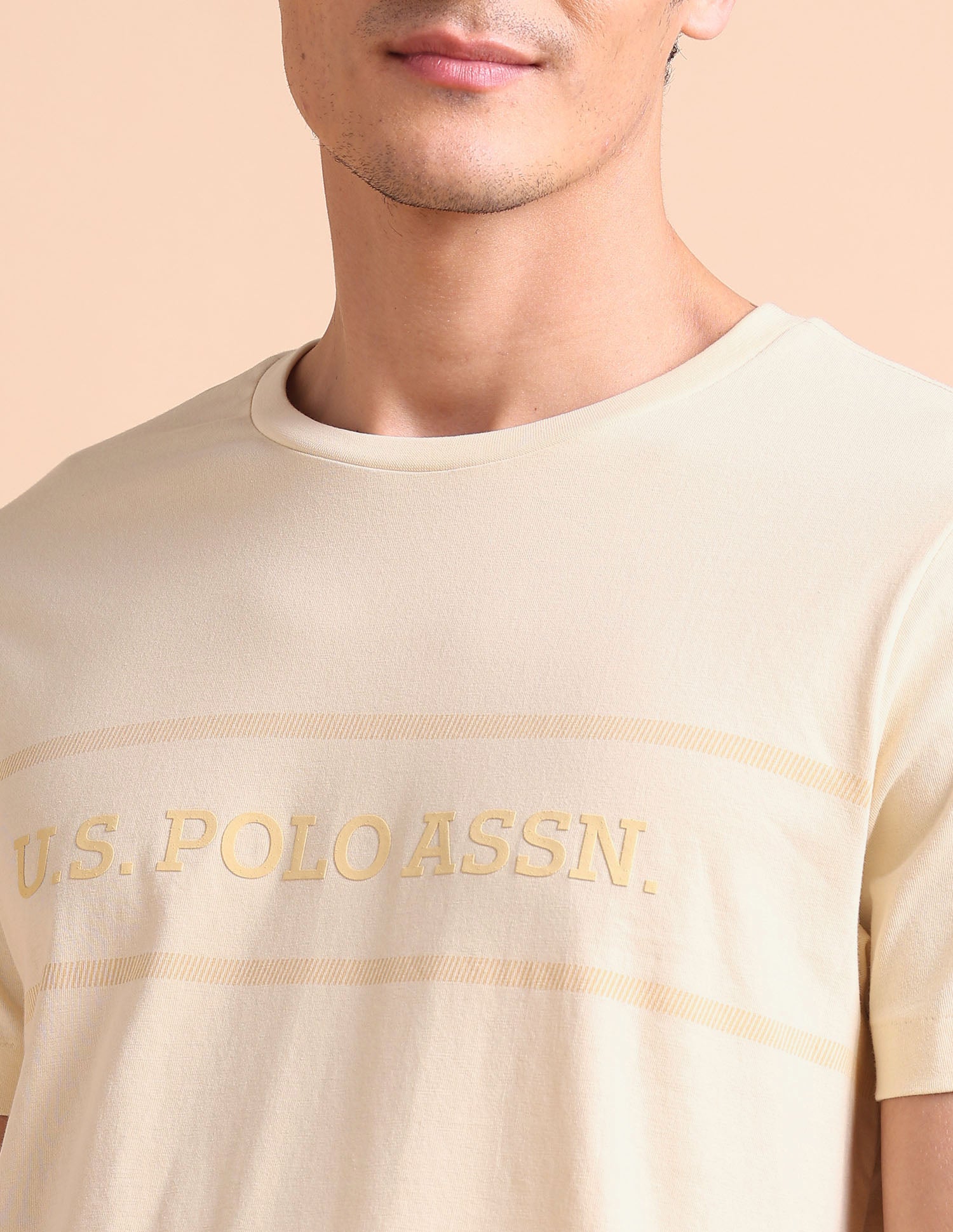 Brand Embossed Slim Fit T-Shirt Beige - U.S. POLO ASSN. | Large