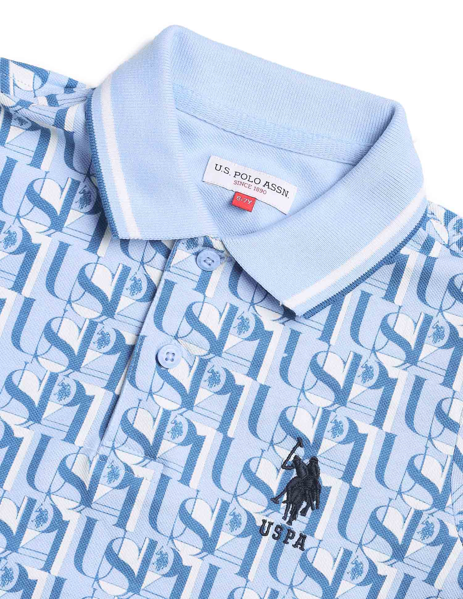 Boys All Over Printed Regular Fit Polo Shirt Blue - U.S. POLO ASSN. | Large