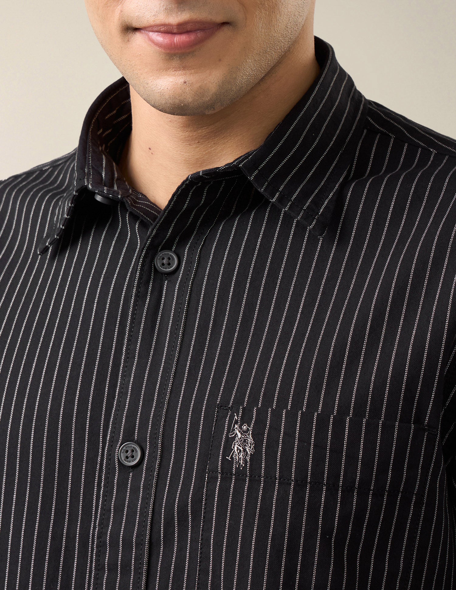 Vertical Striped Regular Fit Shirt Black - U.S. Polo Assn. India | Large