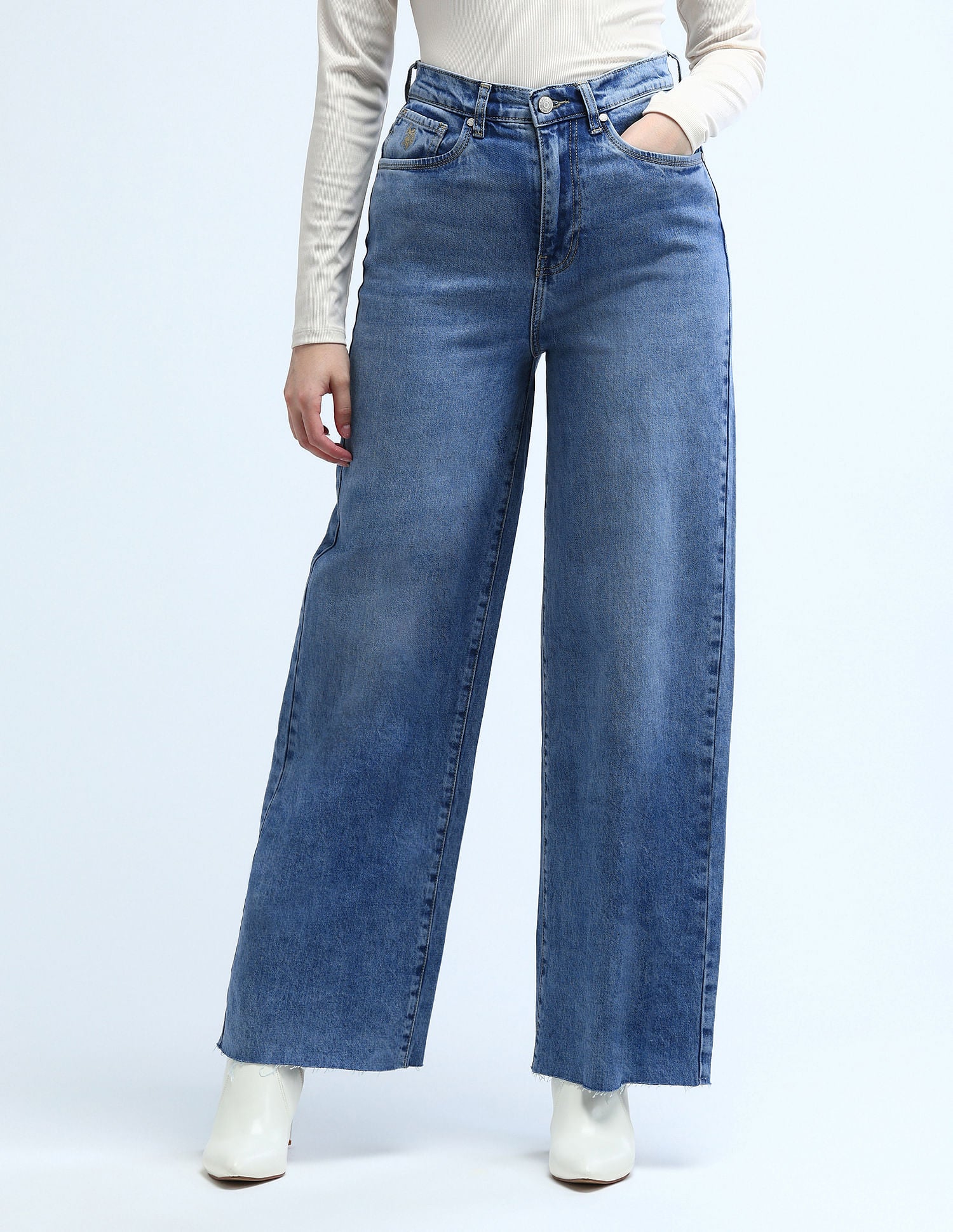 High Rise Wideleg Jeans Blue - U.S. POLO ASSN. | Large