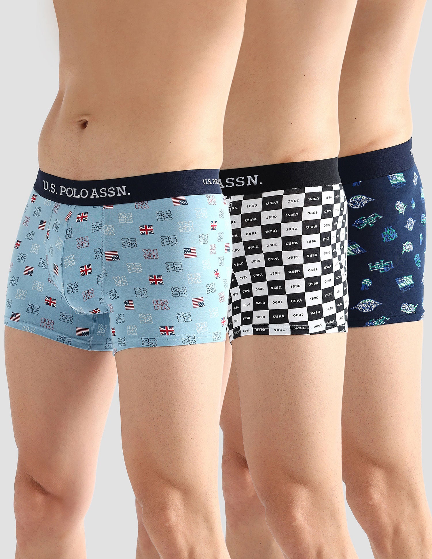 Elasticized Waist Solid OET14 Trunks - Pack Of 3 Navy, Light Blue and White - U.S. POLO ASSN. | Large