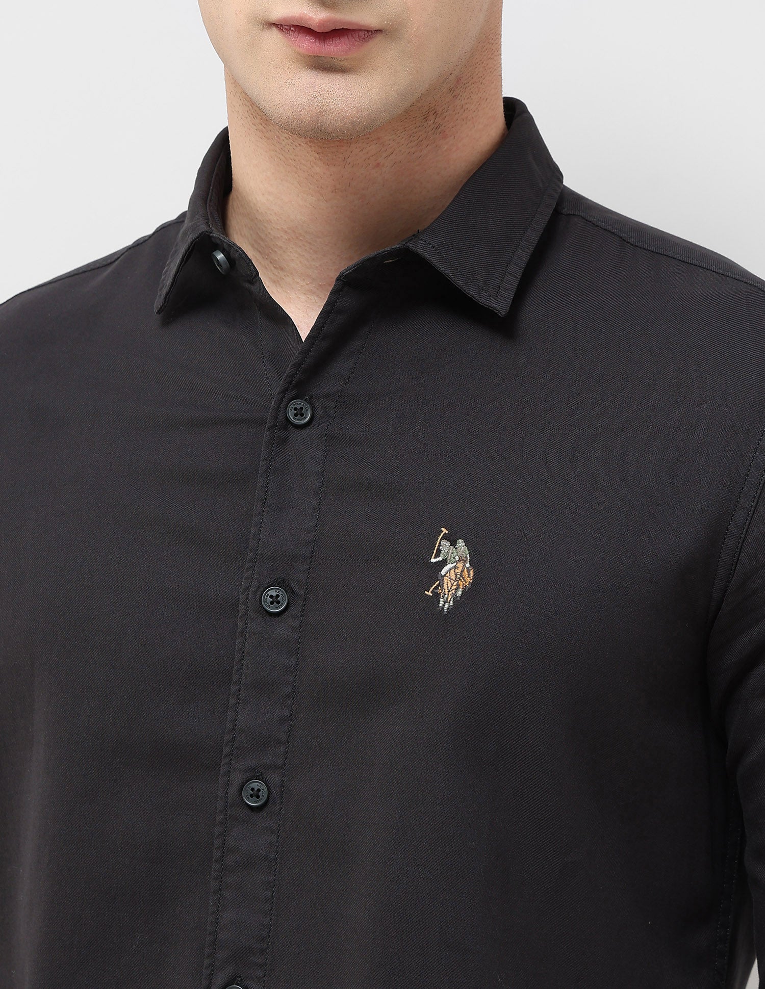 Slim Fit Twill Monochrome Shirt Dark Grey - U.S. POLO ASSN. | Large