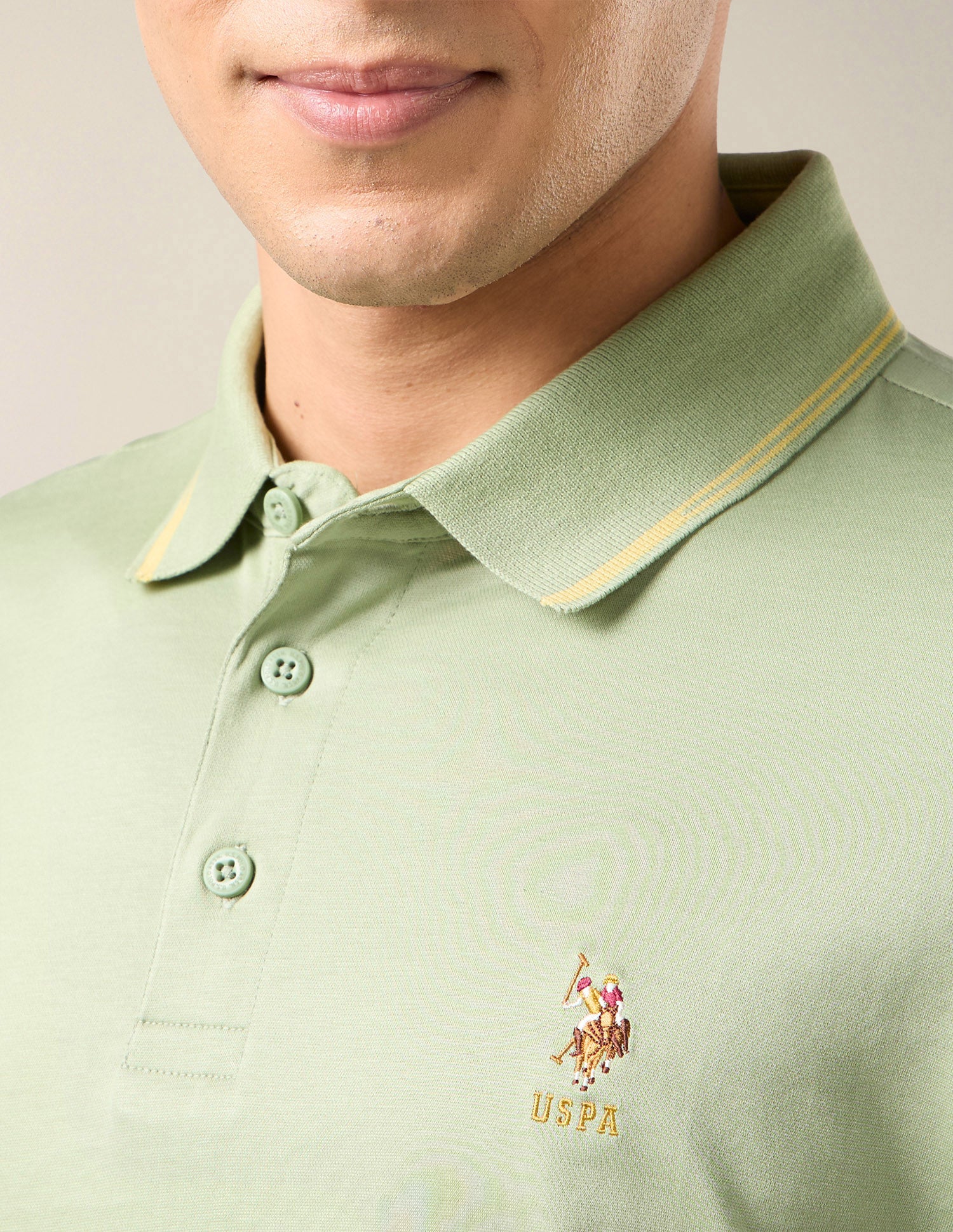 Solid Slim Fit Polo Shirt Light Green - U.S. Polo Assn. India | Large