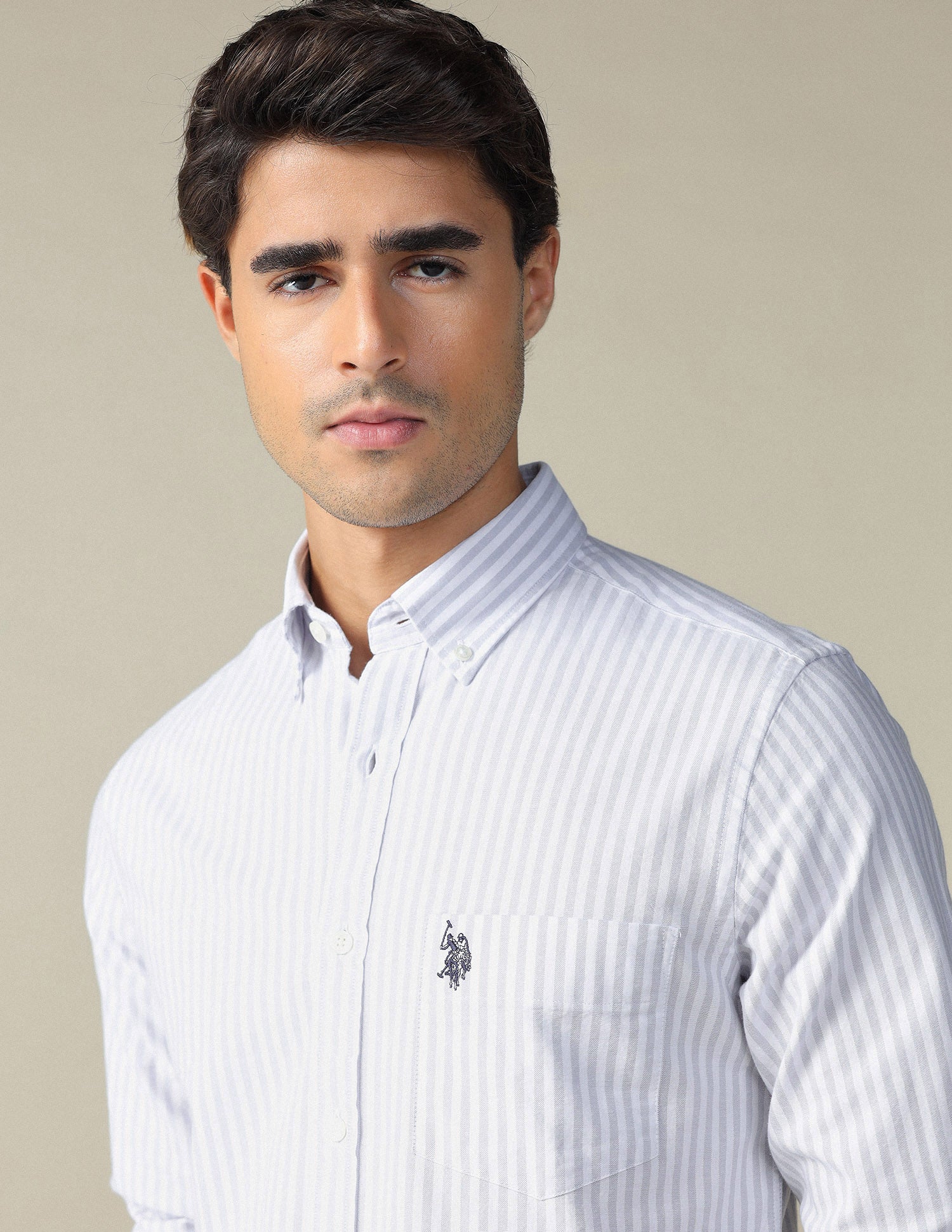 Vertical Striped Button Down Shirt Grey - U.S. POLO ASSN. | Large