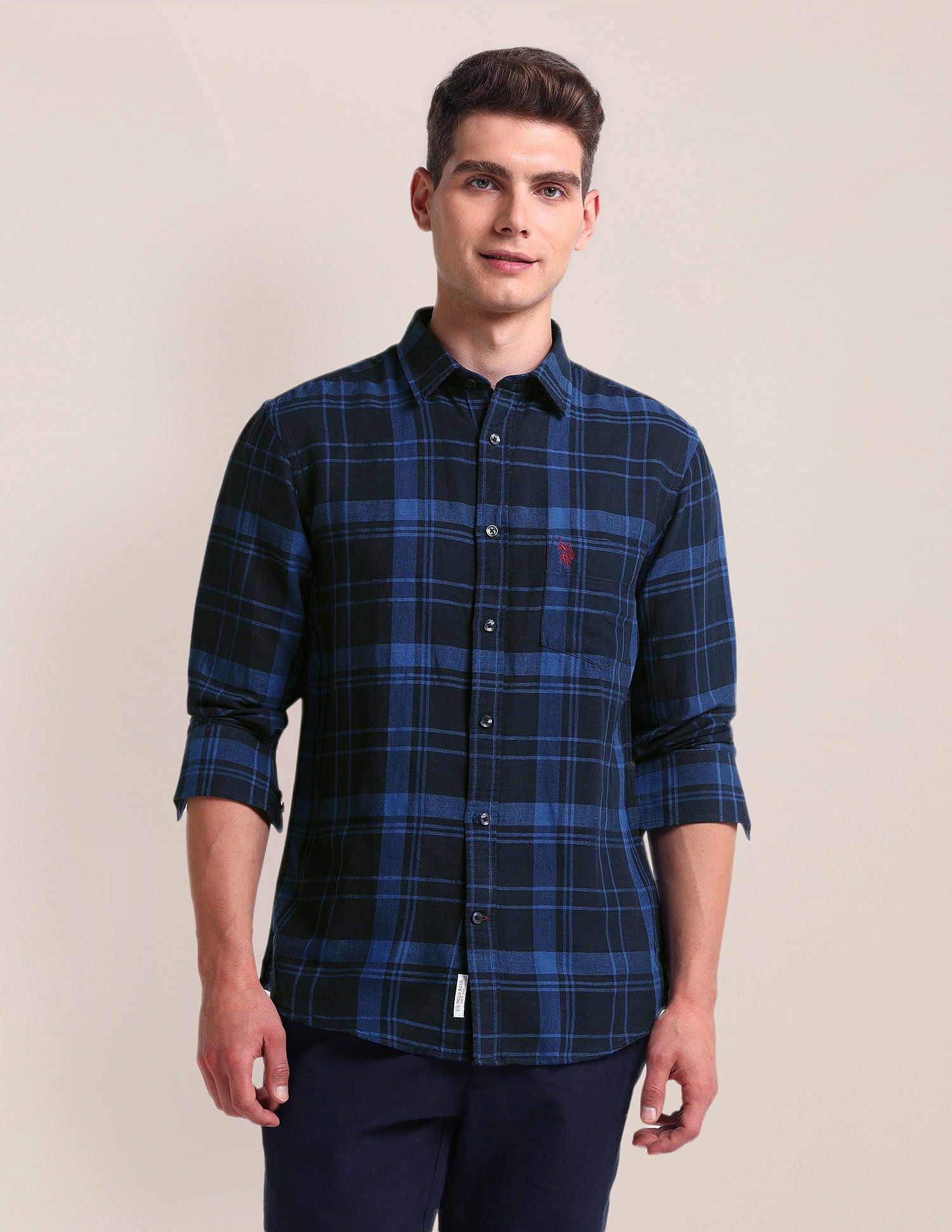 Tartan Check Linen Blend Shirt Navy - U.S. Polo Assn. India | Large