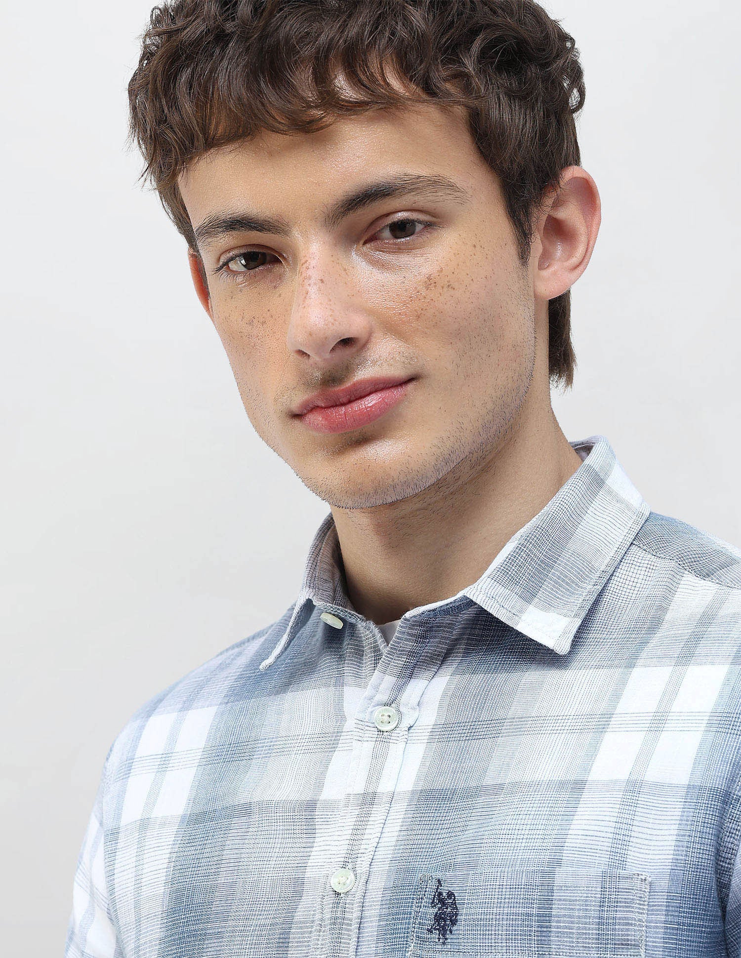 Plaid Checked Regular Fit Shirt Light Indigo - U.S. Polo Assn. India | Large