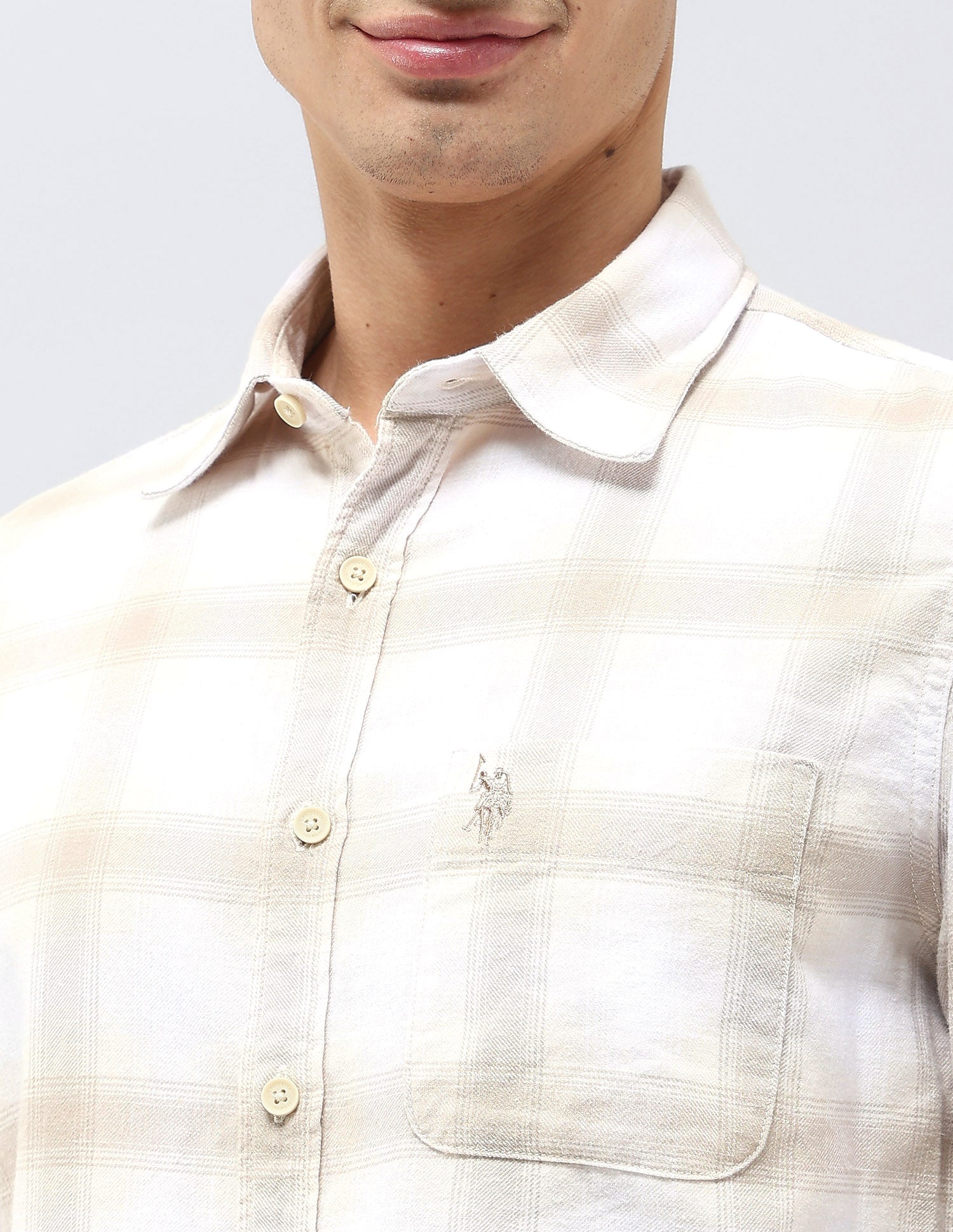 Twill Tartan Checked Shirt Beige - U.S. POLO ASSN. | Large