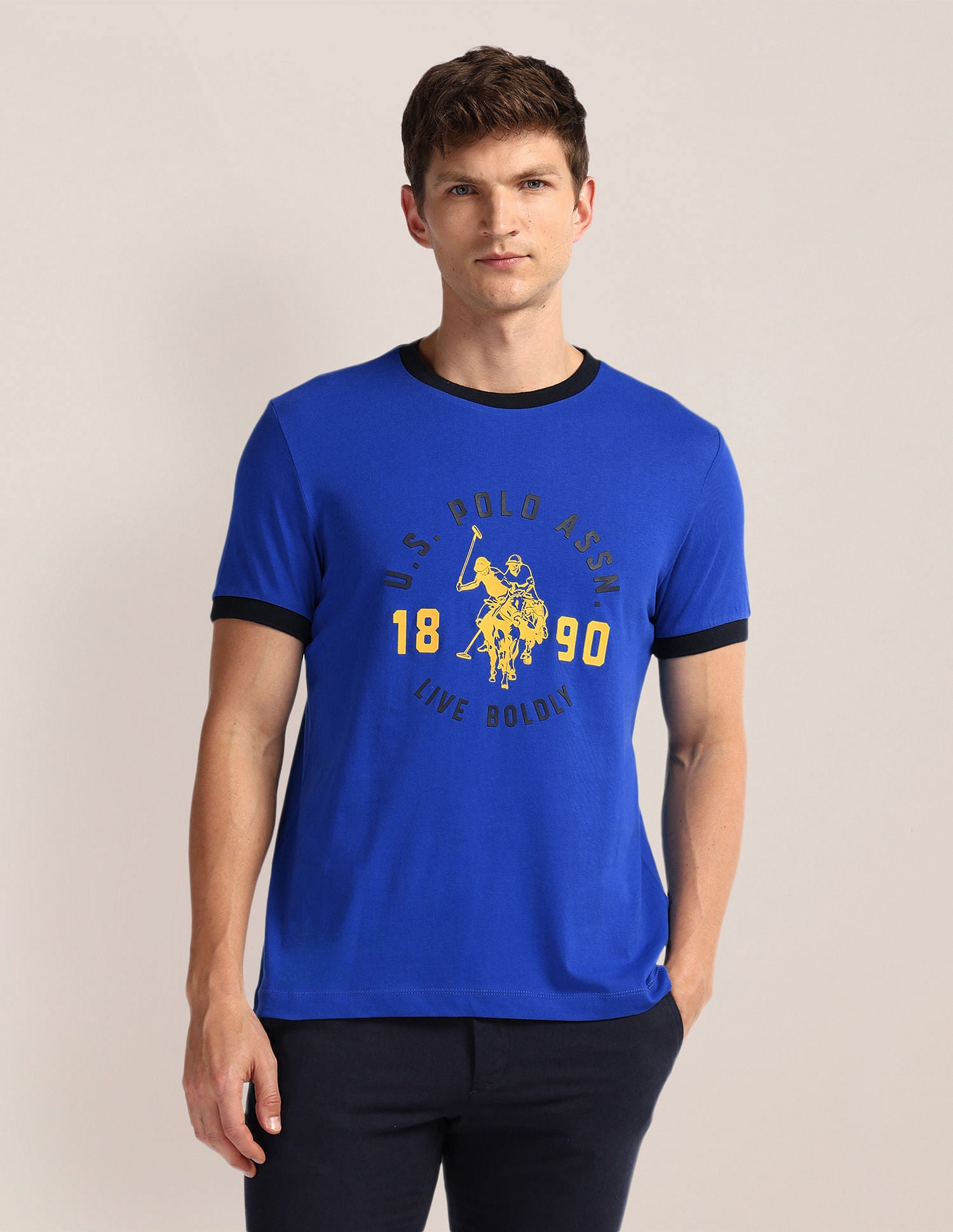 Crew Neck Brand Print T-Shirt Blue - U.S. POLO ASSN. | Large