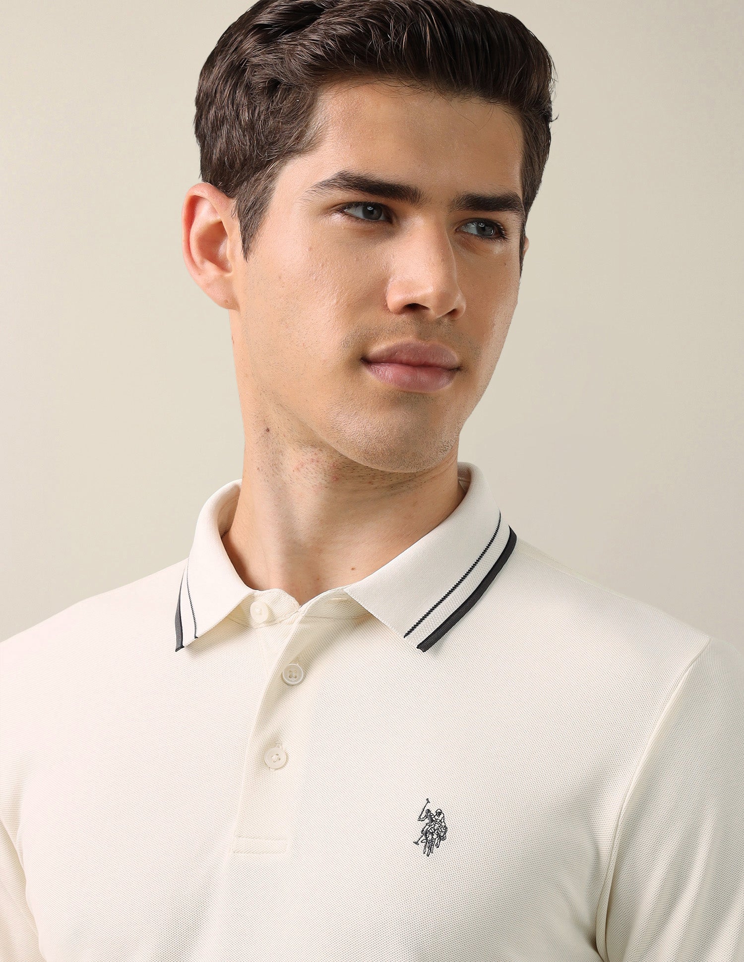 Solid Slim Fit Polo Shirt Off White - U.S. Polo Assn. India | Large