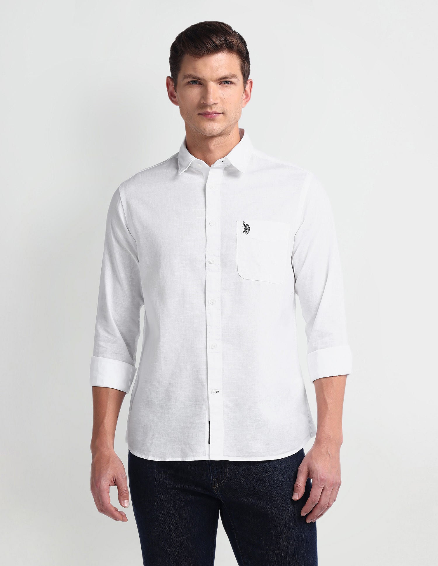Semi Cutaway Collar Slim Fit Shirt White - U.S. Polo Assn. India | Large