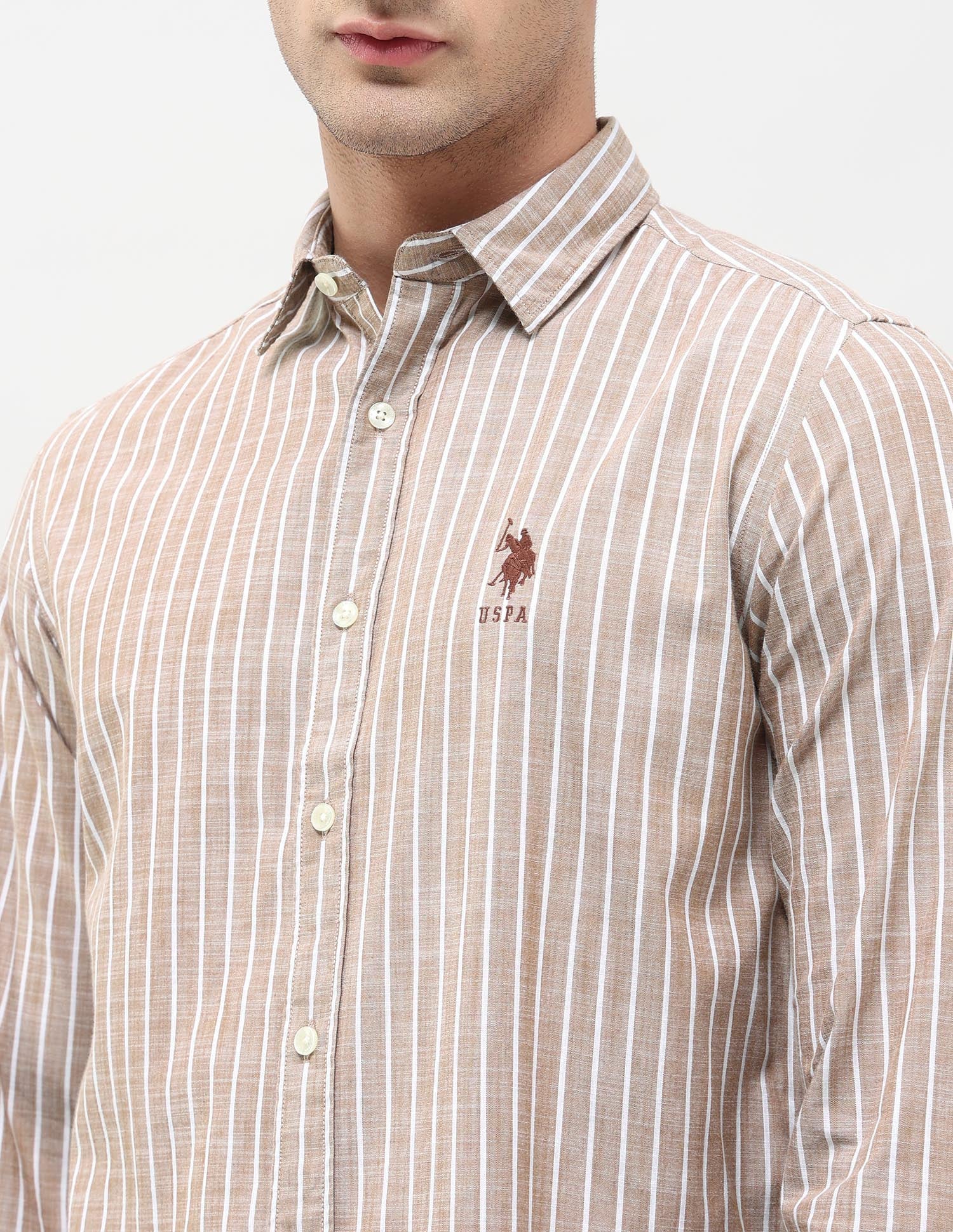 Regular Fit Vertical Striped Shirt Light Brown - U.S. POLO ASSN. | Large