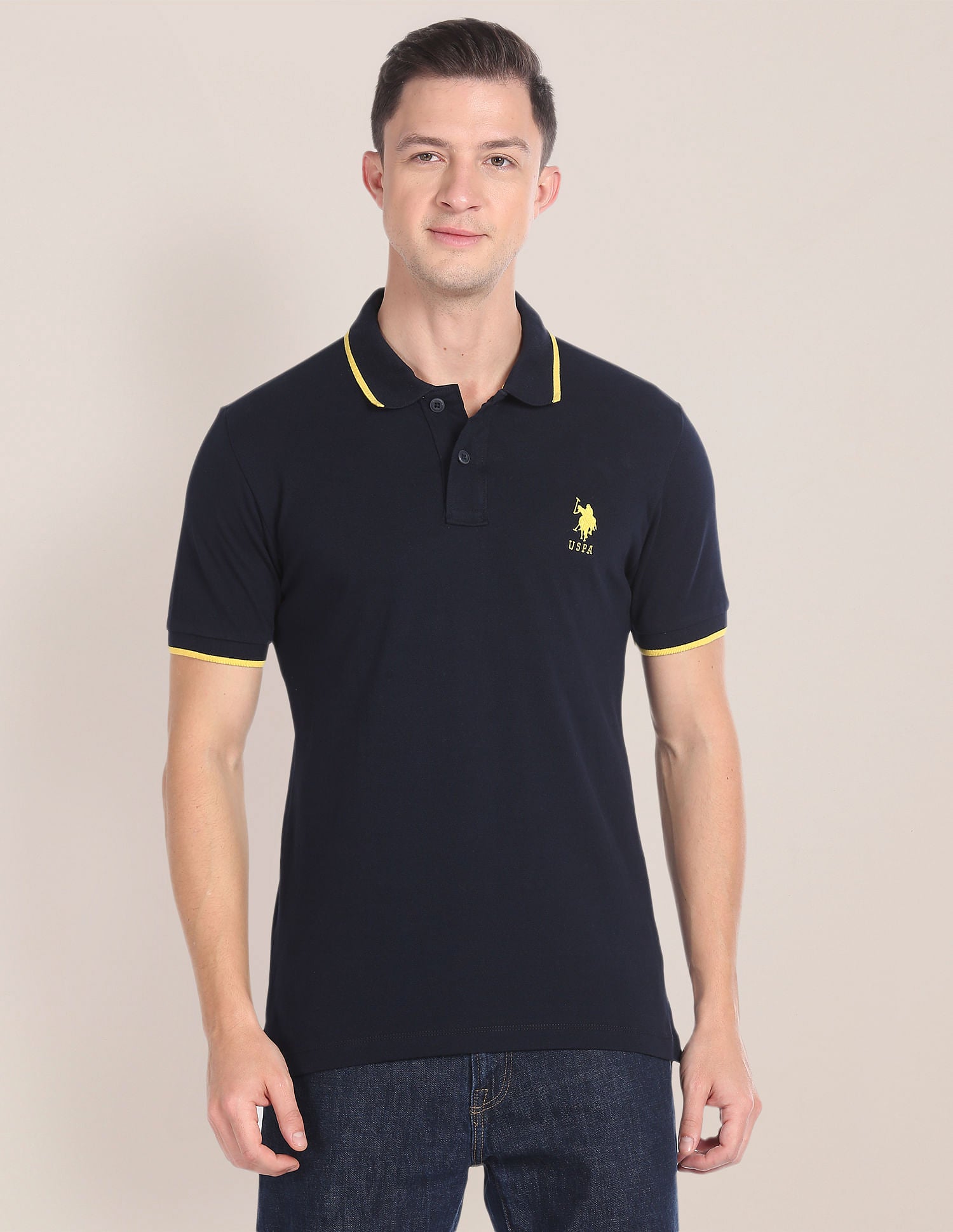 Tipped Collar Solid Polo Shirt