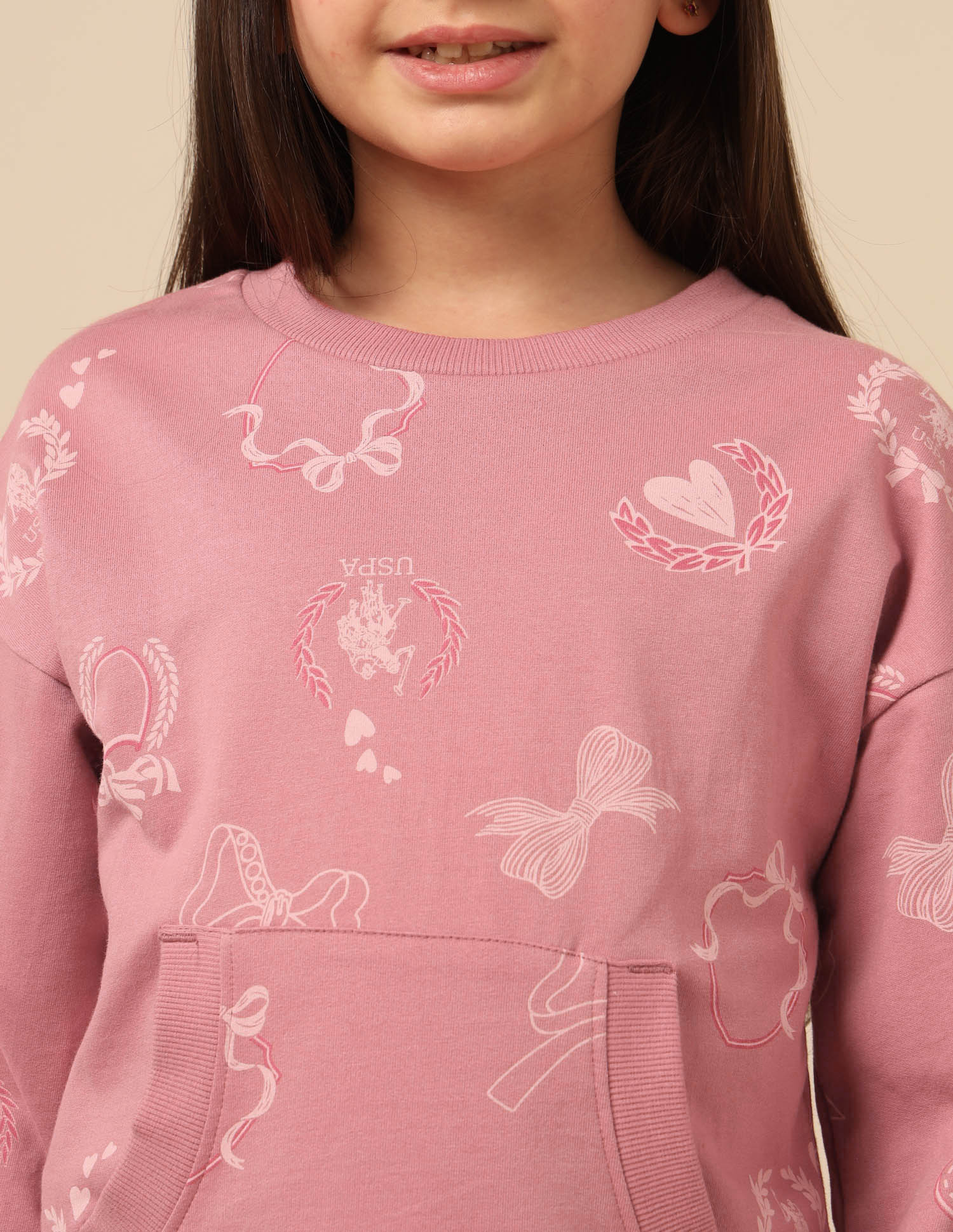 Girls Graphic Printed Comfort Fit Sweatshirt Pink - U.S. POLO ASSN. | Large