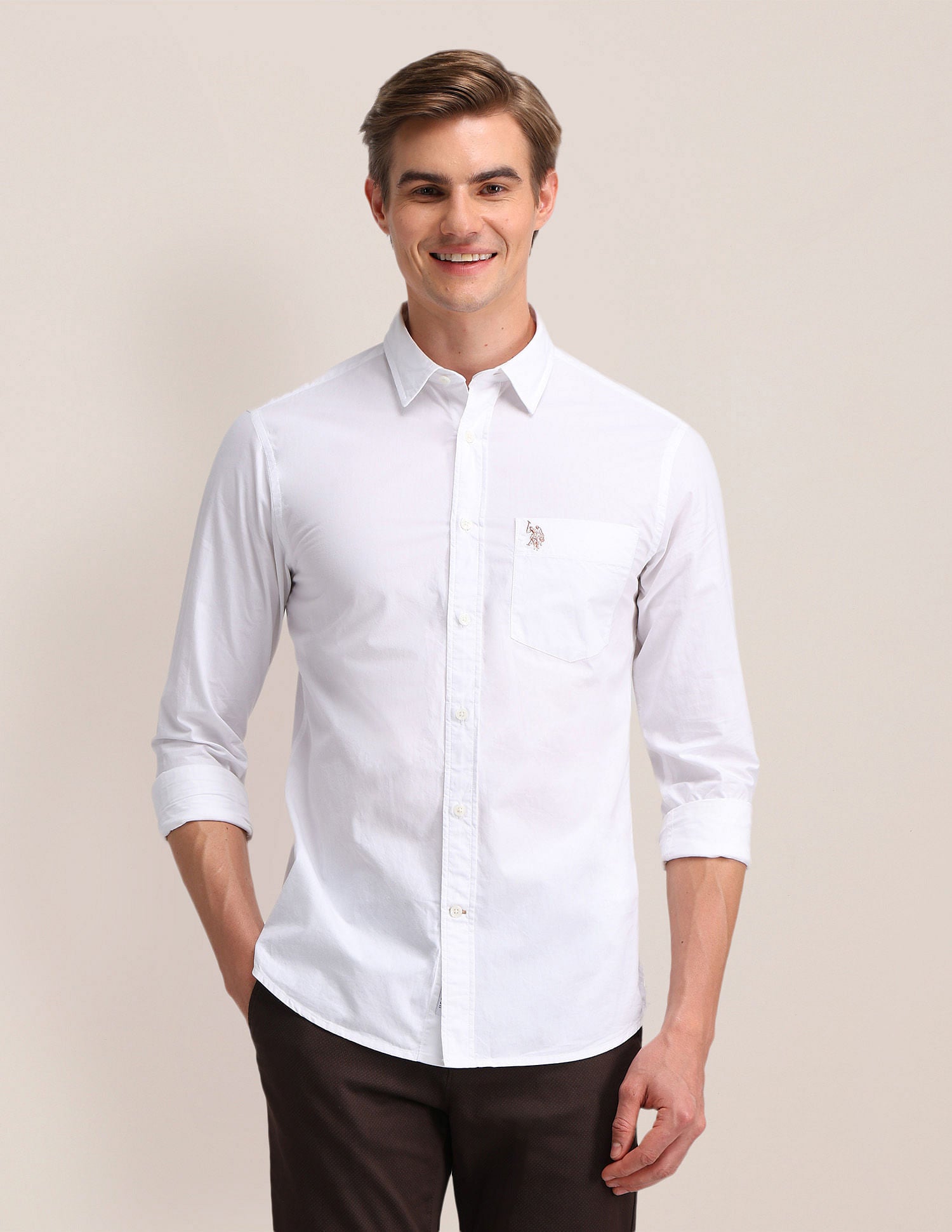 Dobby Weave Slim Fit Shirt White - U.S. Polo Assn. India | Large