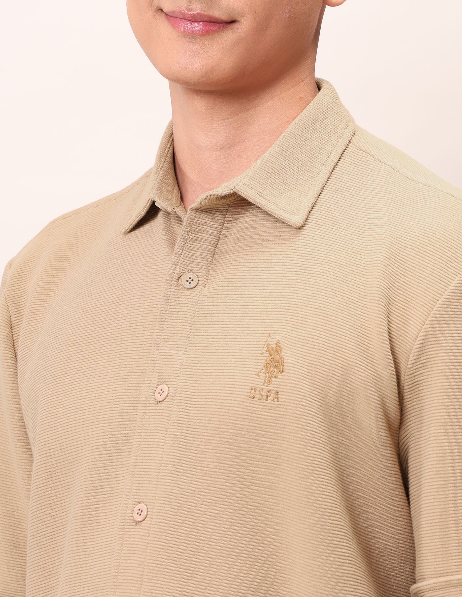 Relaxed Fit Pure Cotton Outdoor Shirt Beige - U.S. Polo Assn. India | Large