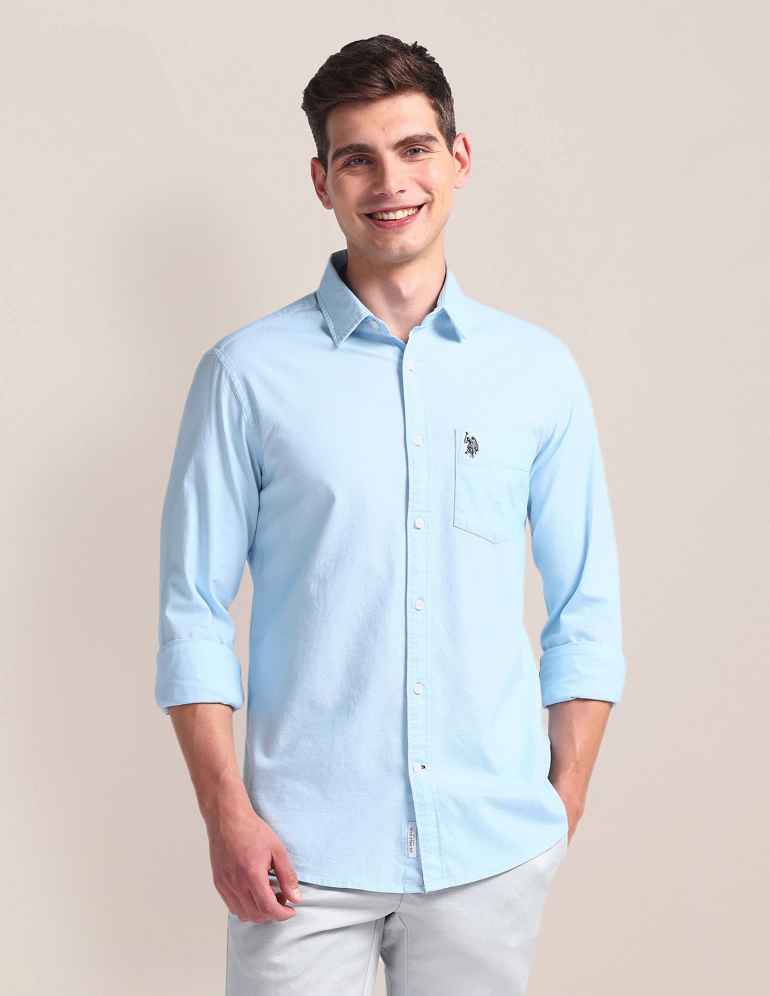 Solid Dobby Shirt Blue - U.S. Polo Assn. India | Large
