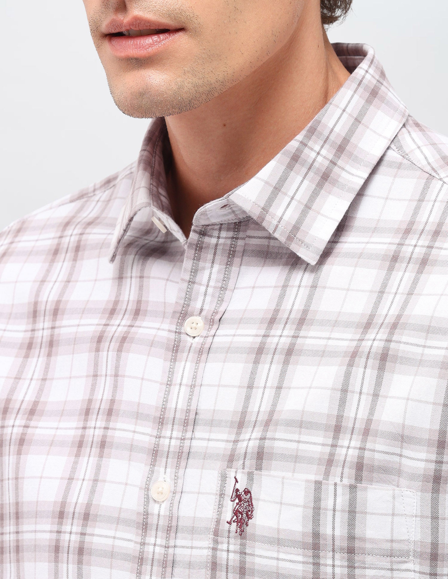 Tartan Checked Oxford Shirt Light Brown - U.S. Polo Assn. India | Large