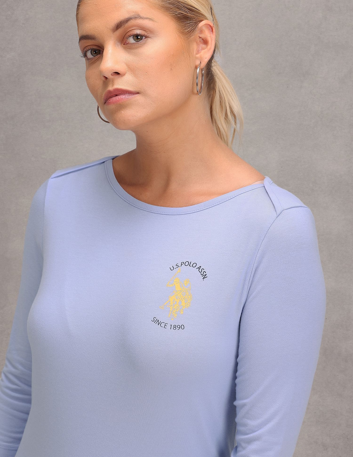 Boat Neck Solid Knit T-Shirt Light Blue - U.S. Polo Assn. India | Large