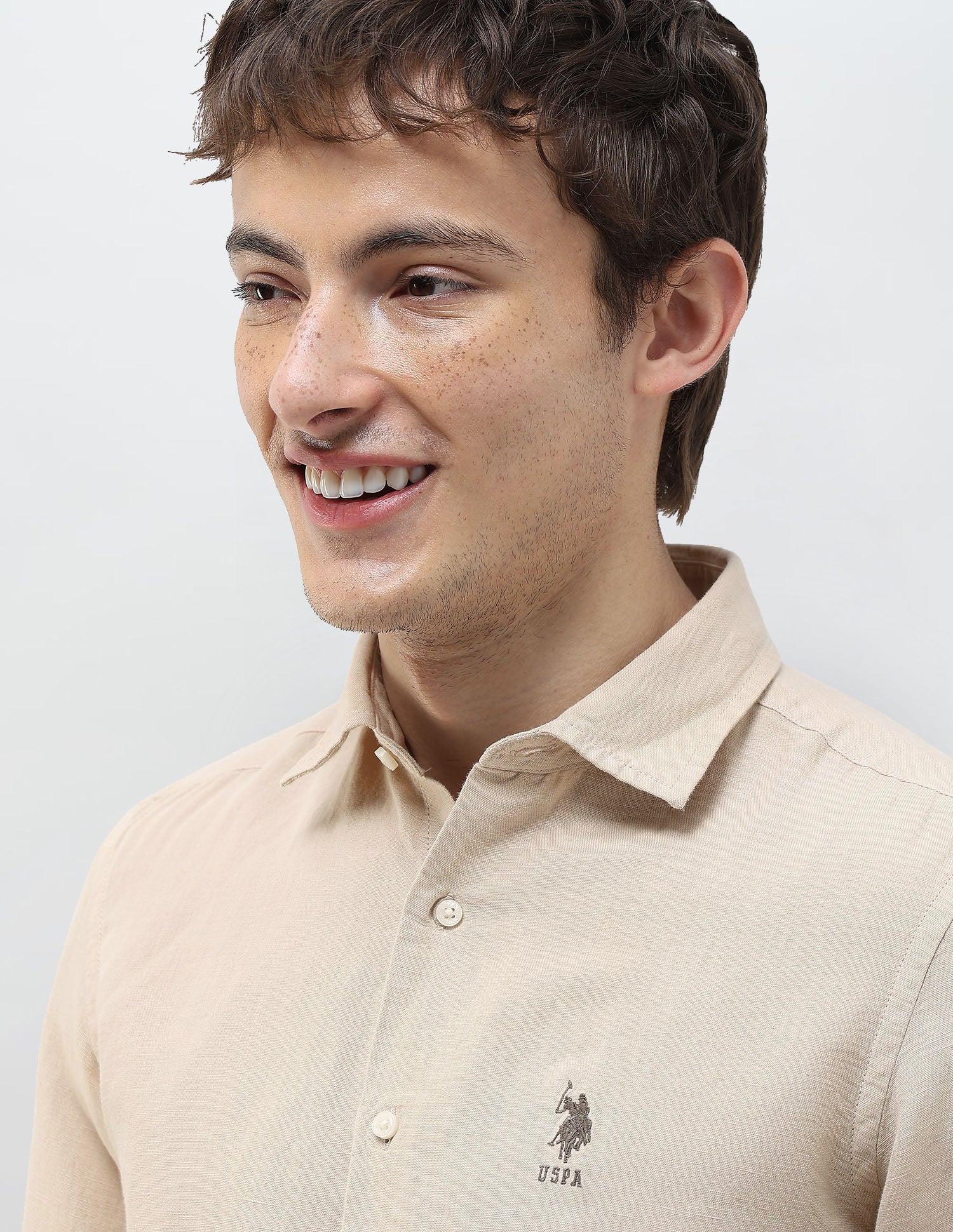 Solid Regular Fit Shirt Khaki - U.S. Polo Assn. India | Large