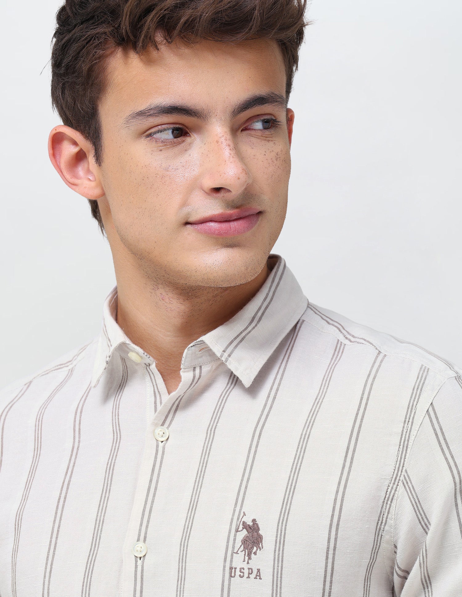 Vertical Striped Regular Fit Shirt Khaki - U.S. Polo Assn. India | Large