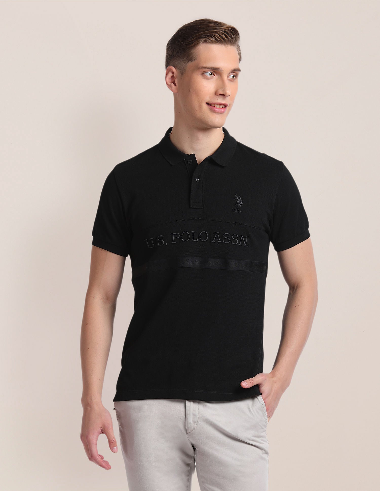 Cotton Slim Fit Polo Shirt Black - U.S. Polo Assn. India | Large